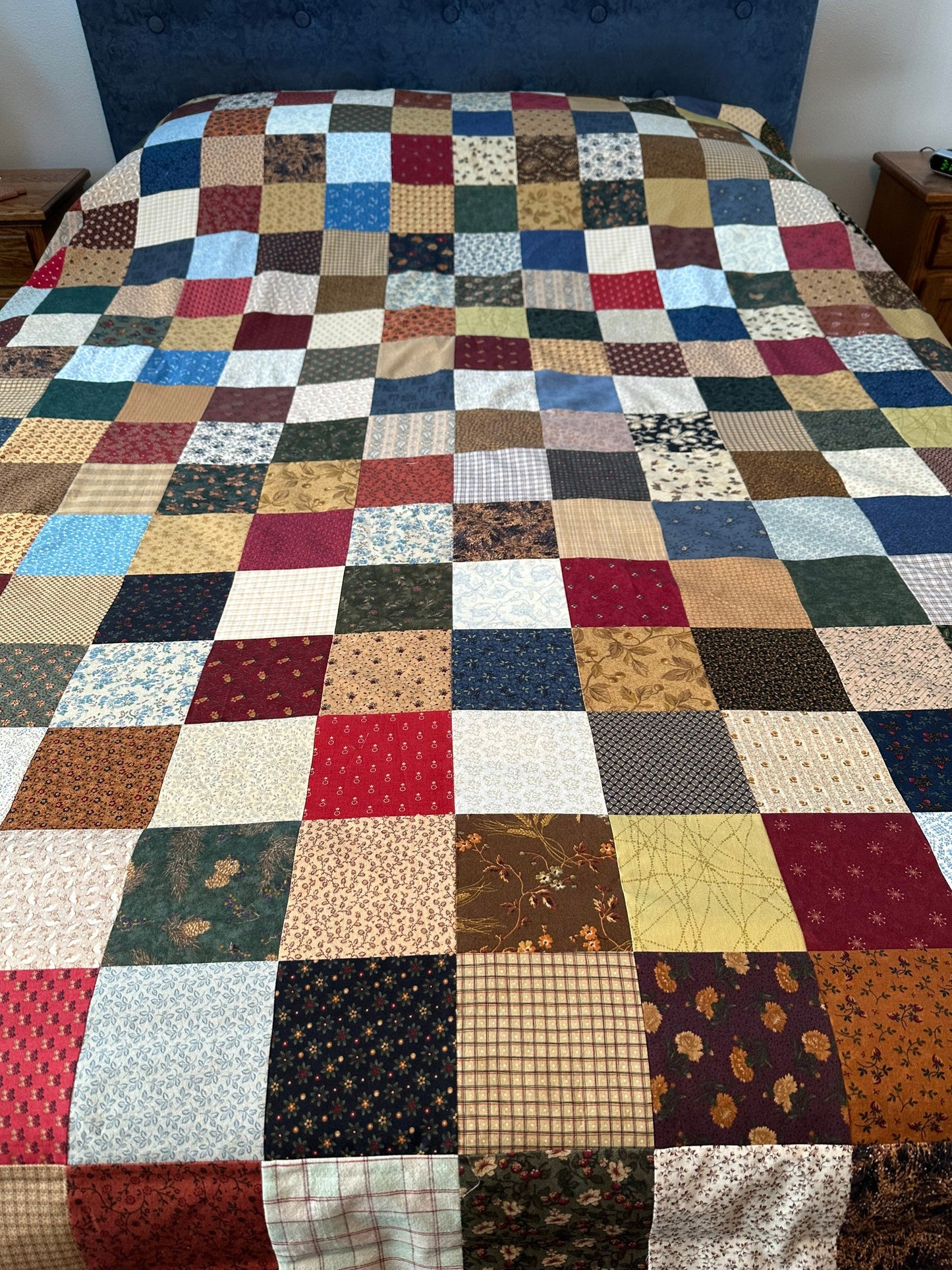 Rustic Queen Size Patchwork Quilt Top: Unfinished 72x85 Inch Handmade Country Farmhouse Bedding
