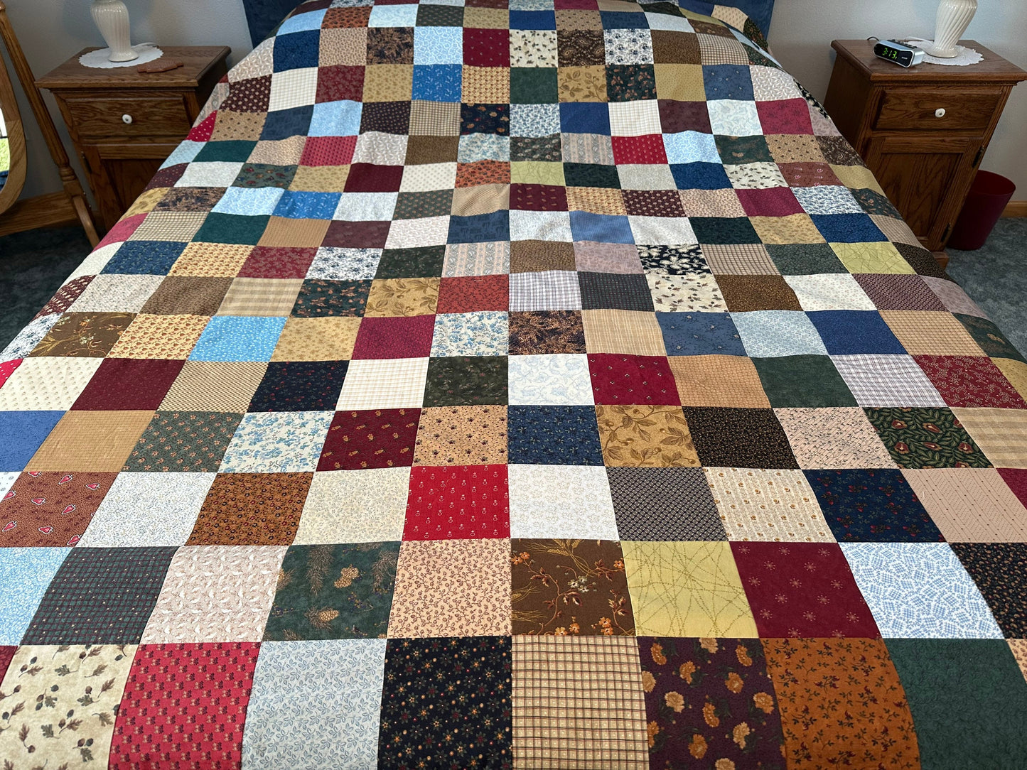 Rustic Queen Size Patchwork Quilt Top: Unfinished 72x85 Inch Handmade Country Farmhouse Bedding