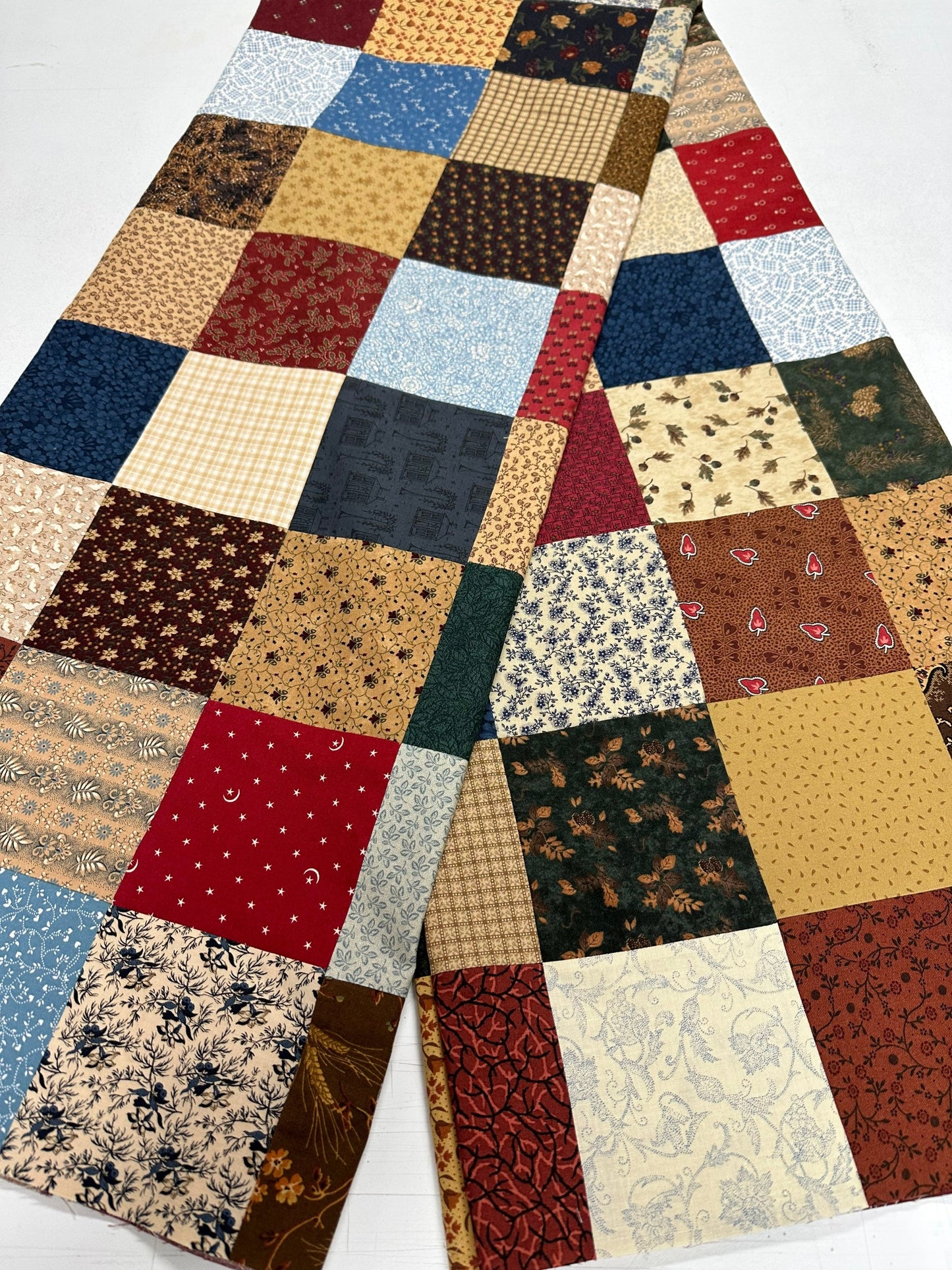 Rustic Queen Size Patchwork Quilt Top: Unfinished 72x85 Inch Handmade Country Farmhouse Bedding