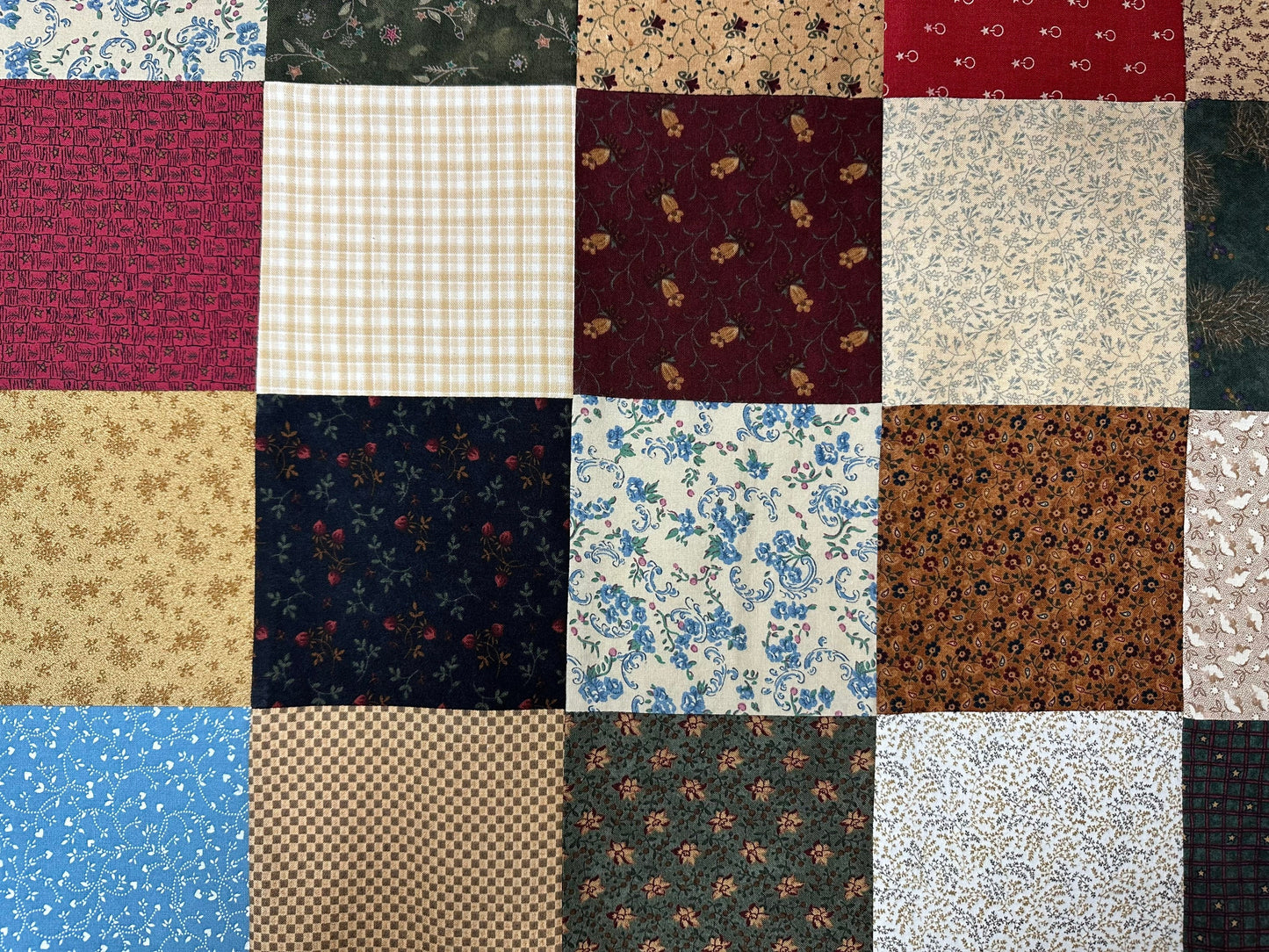 Handmade Queen Size Patchwork Quilt Top - Unfinished Americana Farmhouse Decor 72x85 Inches