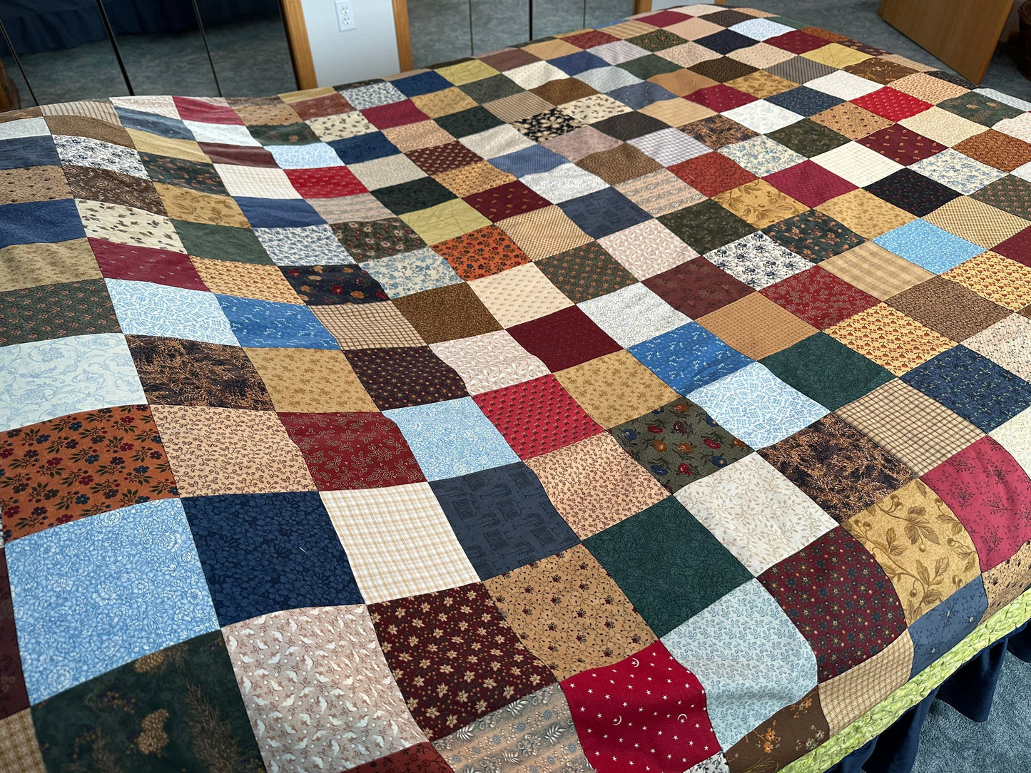 Handmade Queen Size Patchwork Quilt Top - Unfinished Americana Farmhouse Decor 72x85 Inches