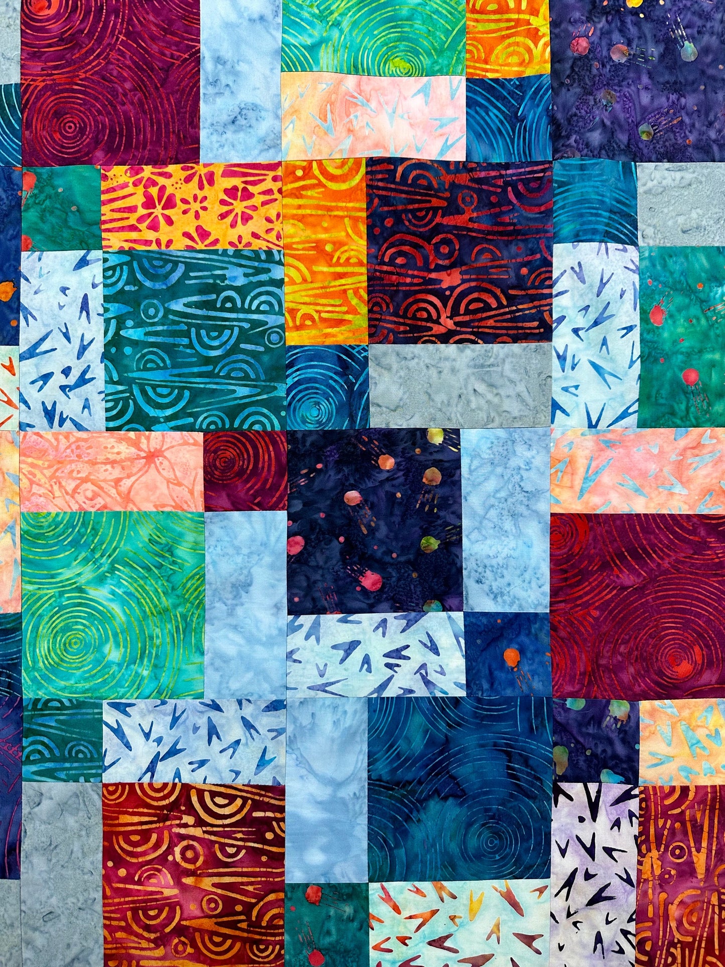 Colorful Handmade Baby Quilt Top: Modern Patchwork Design, Ready to Finish, 33x46 Inches