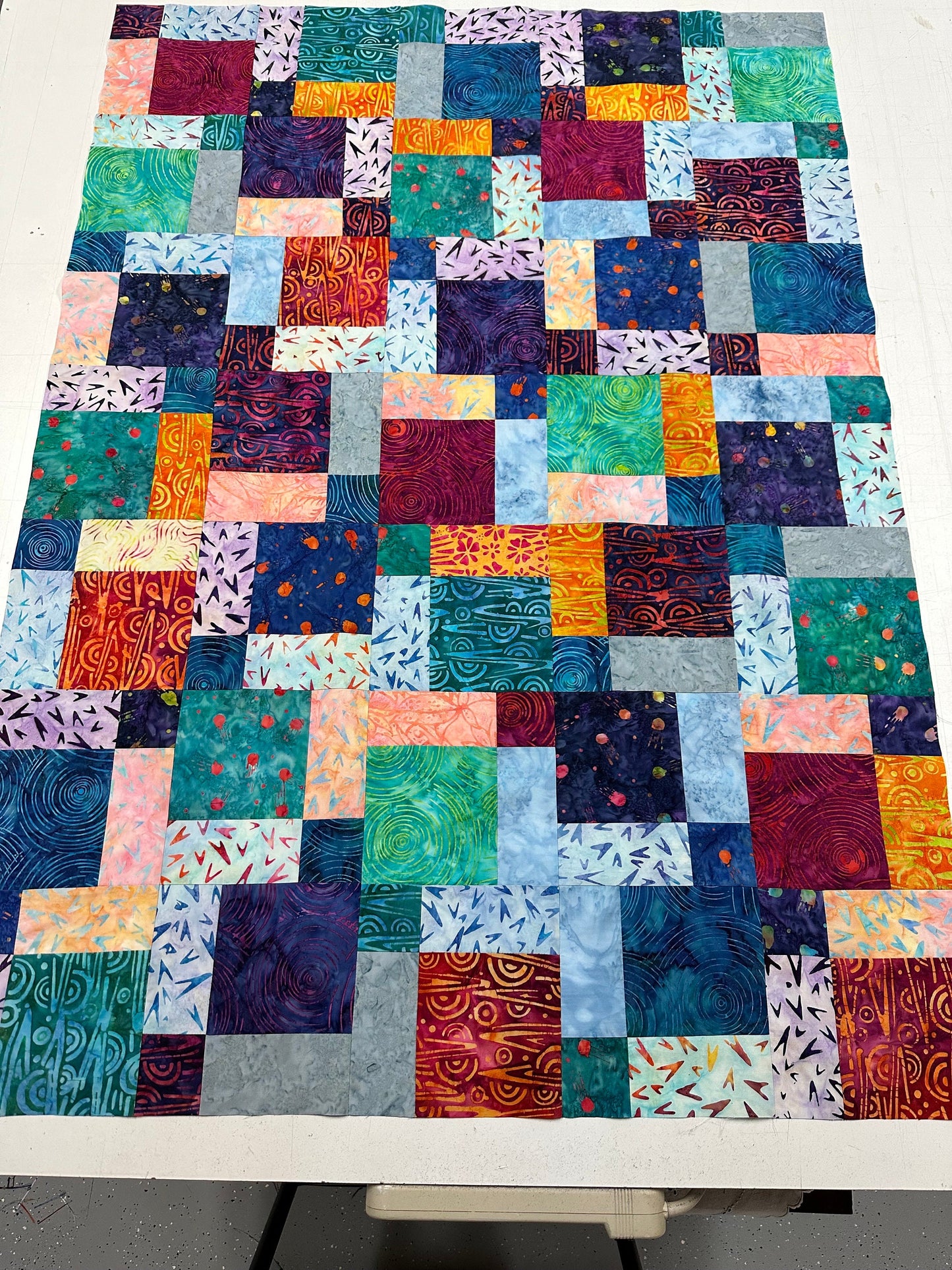 Colorful Handmade Baby Quilt Top: Modern Patchwork Design, Ready to Finish, 33x46 Inches