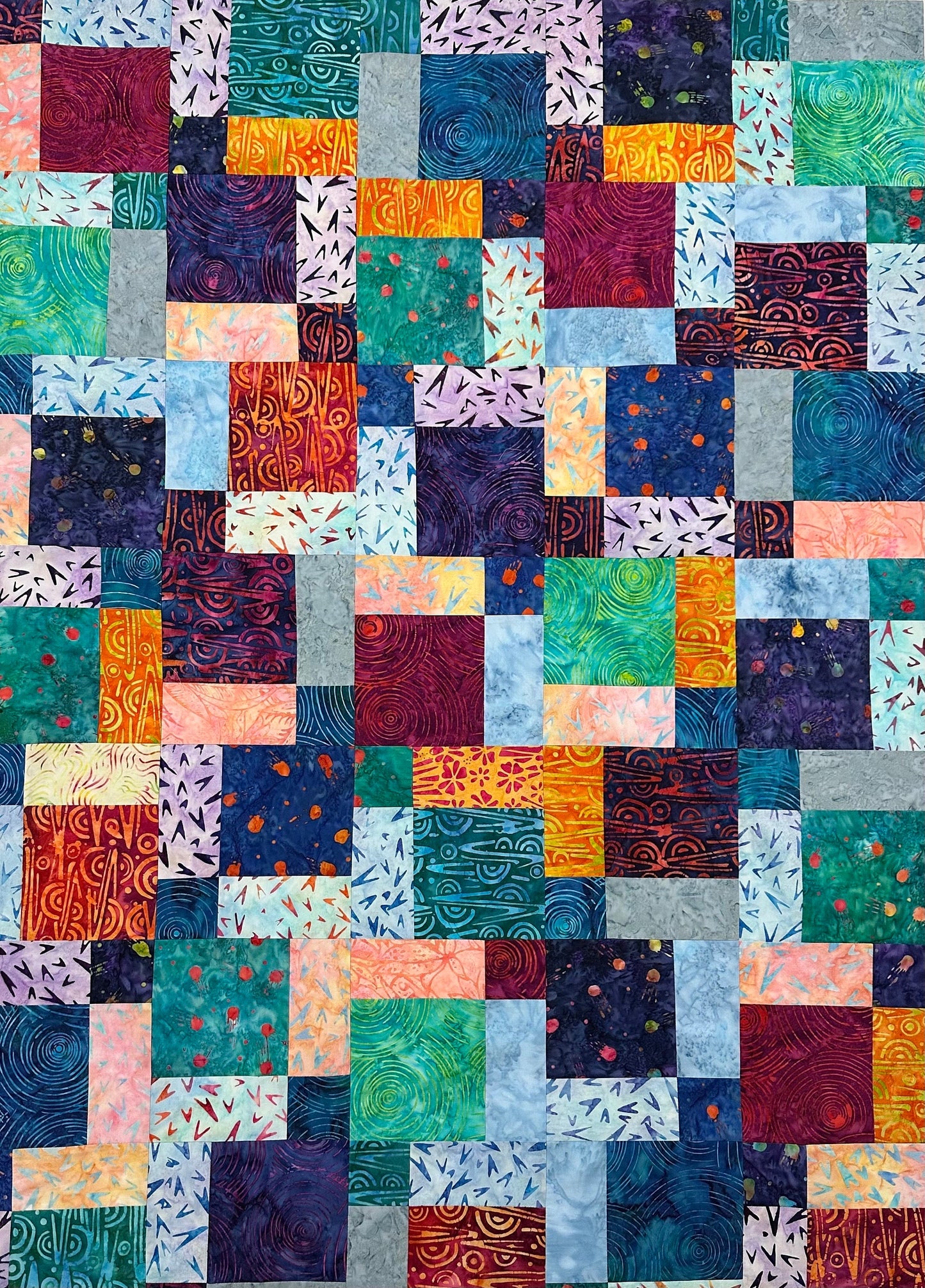 Colorful Handmade Baby Quilt Top: Modern Patchwork Design, Ready to Finish, 33x46 Inches