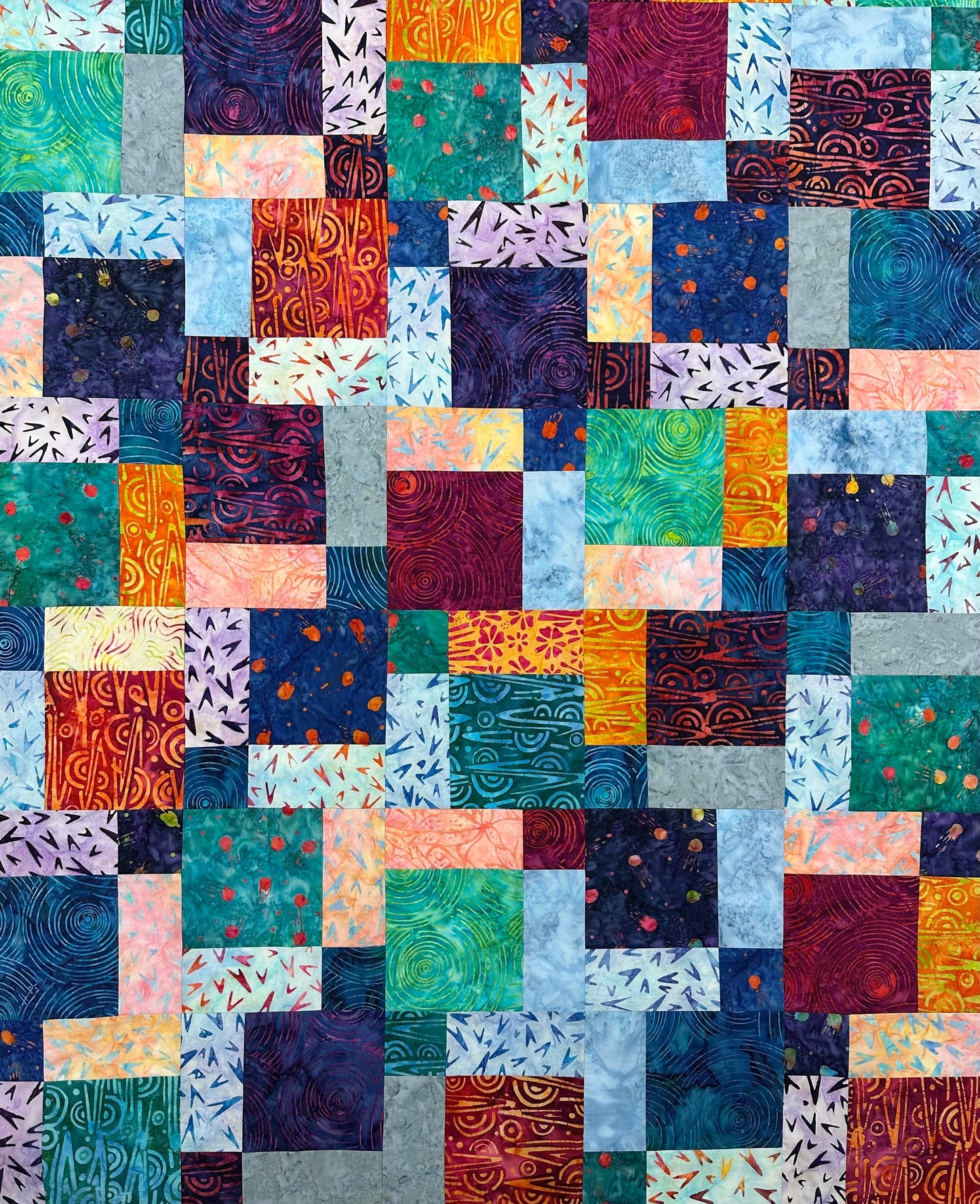 Colorful Handmade Baby Quilt Top: Modern Patchwork Design, Ready to Finish, 33x46 Inches