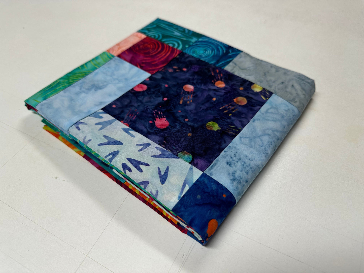 Colorful Handmade Baby Quilt Top: Modern Patchwork Design, Ready to Finish, 33x46 Inches