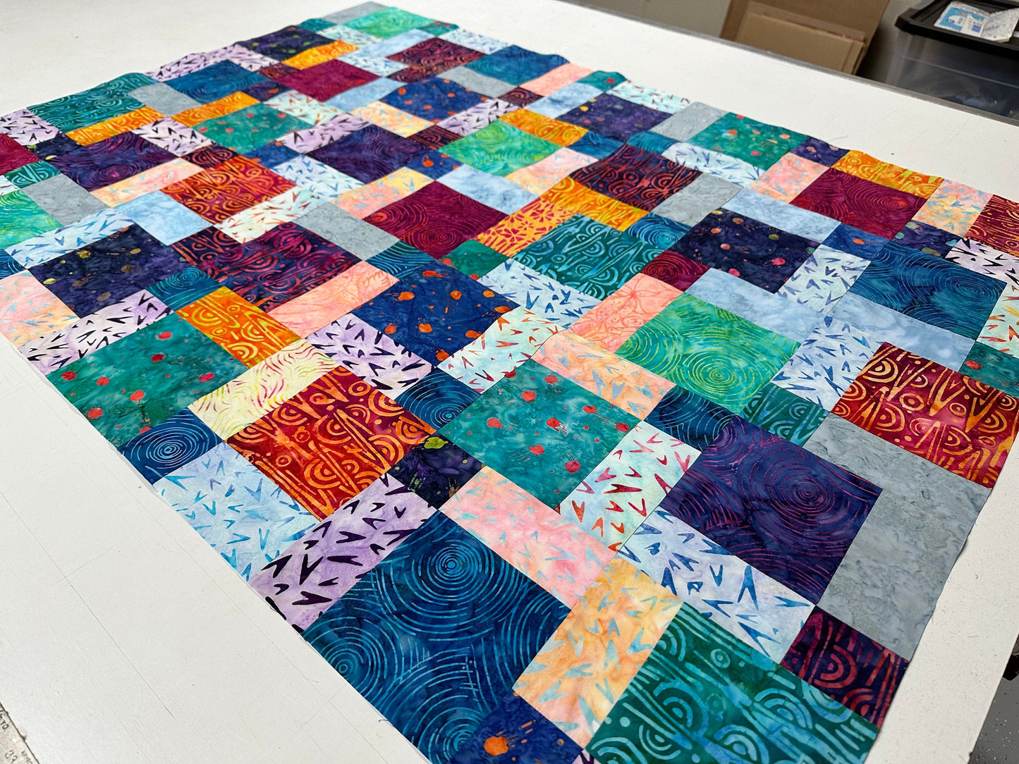 Colorful Handmade Baby Quilt Top: Modern Patchwork Design, Ready to Finish, 33x46 Inches