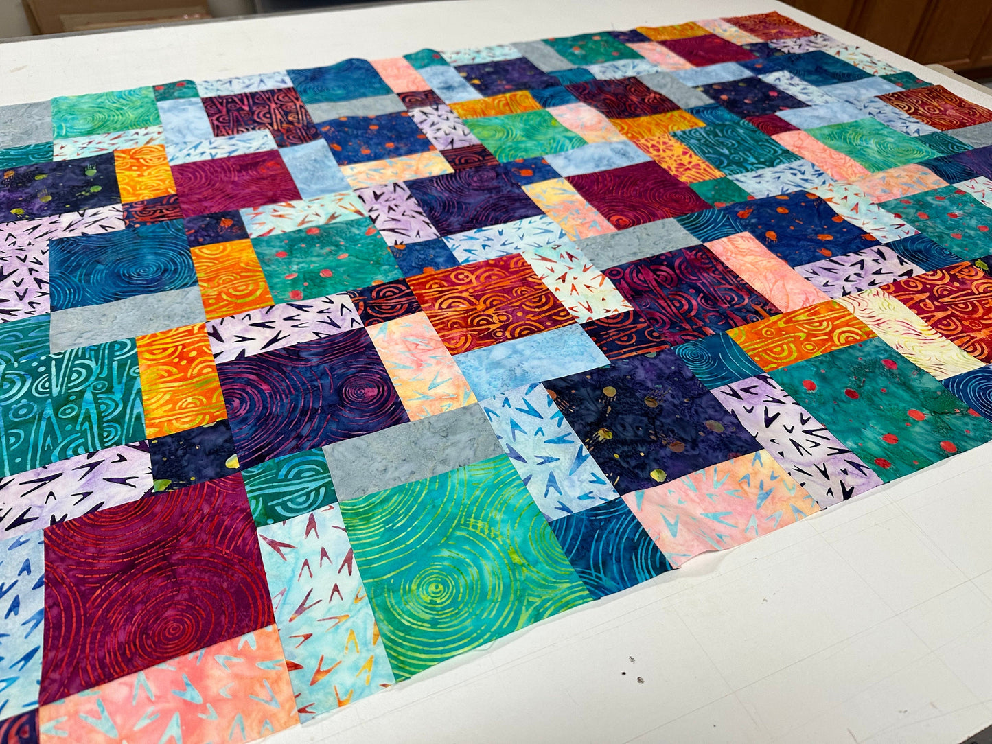 Colorful Handmade Baby Quilt Top: Modern Patchwork Design, Ready to Finish, 33x46 Inches