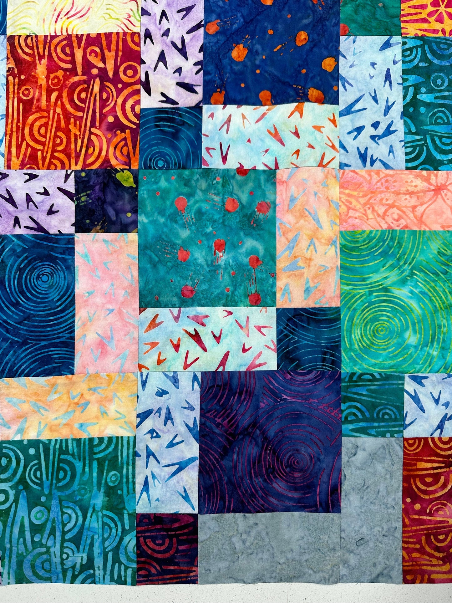 Colorful Handmade Baby Quilt Top: Modern Patchwork Design, Ready to Finish, 33x46 Inches