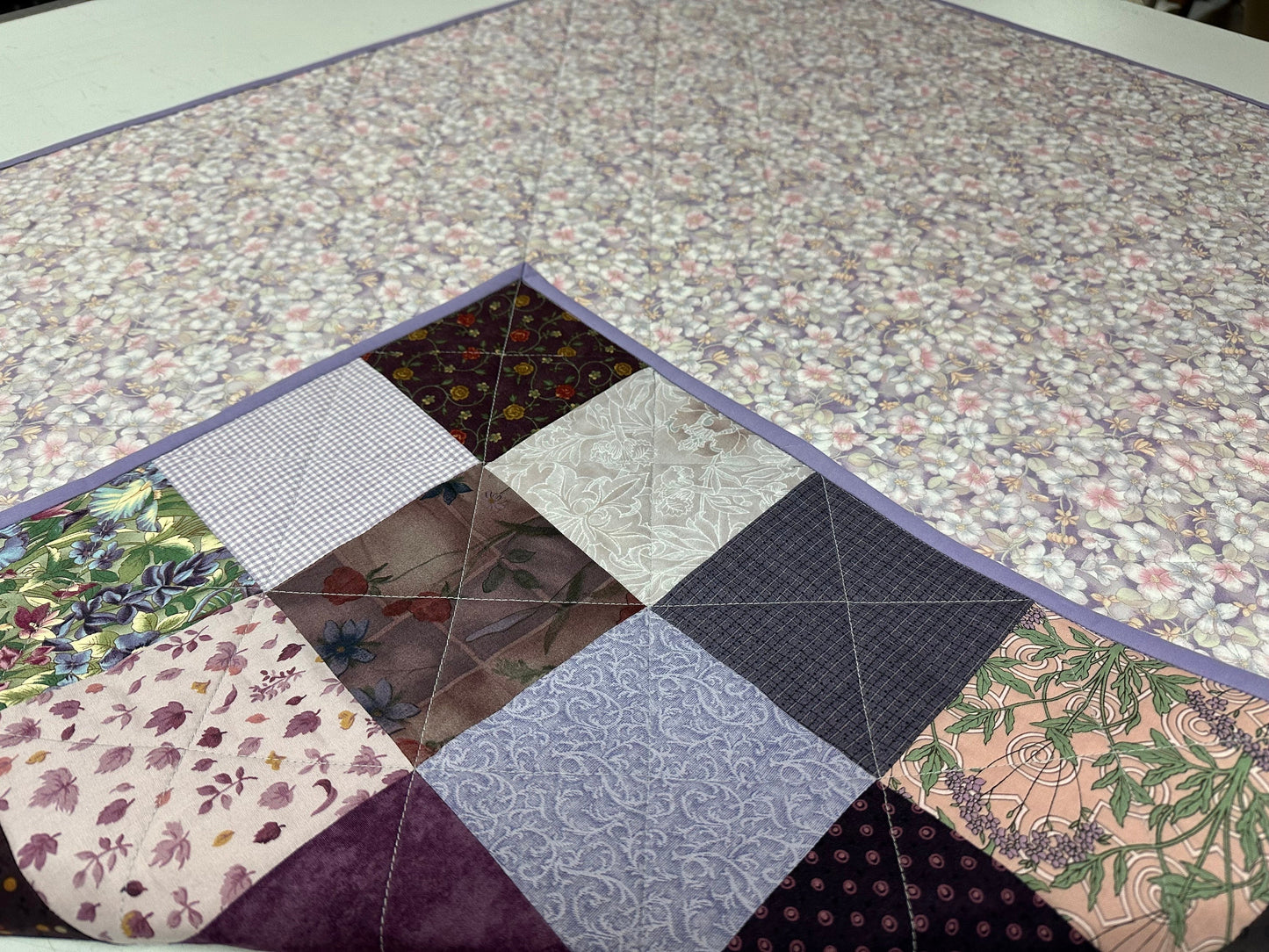 Handmade Purple Patchwork Crib Quilt: Cozy Baby Shower Gift for Nursery Decor (36x45 inches)