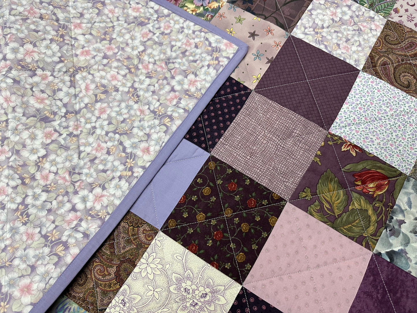 Handmade Purple Patchwork Crib Quilt: Cozy Baby Shower Gift for Nursery Decor (36x45 inches)