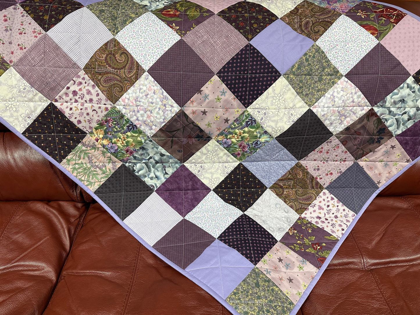 Handmade Purple Patchwork Crib Quilt: Cozy Baby Shower Gift for Nursery Decor (36x45 inches)