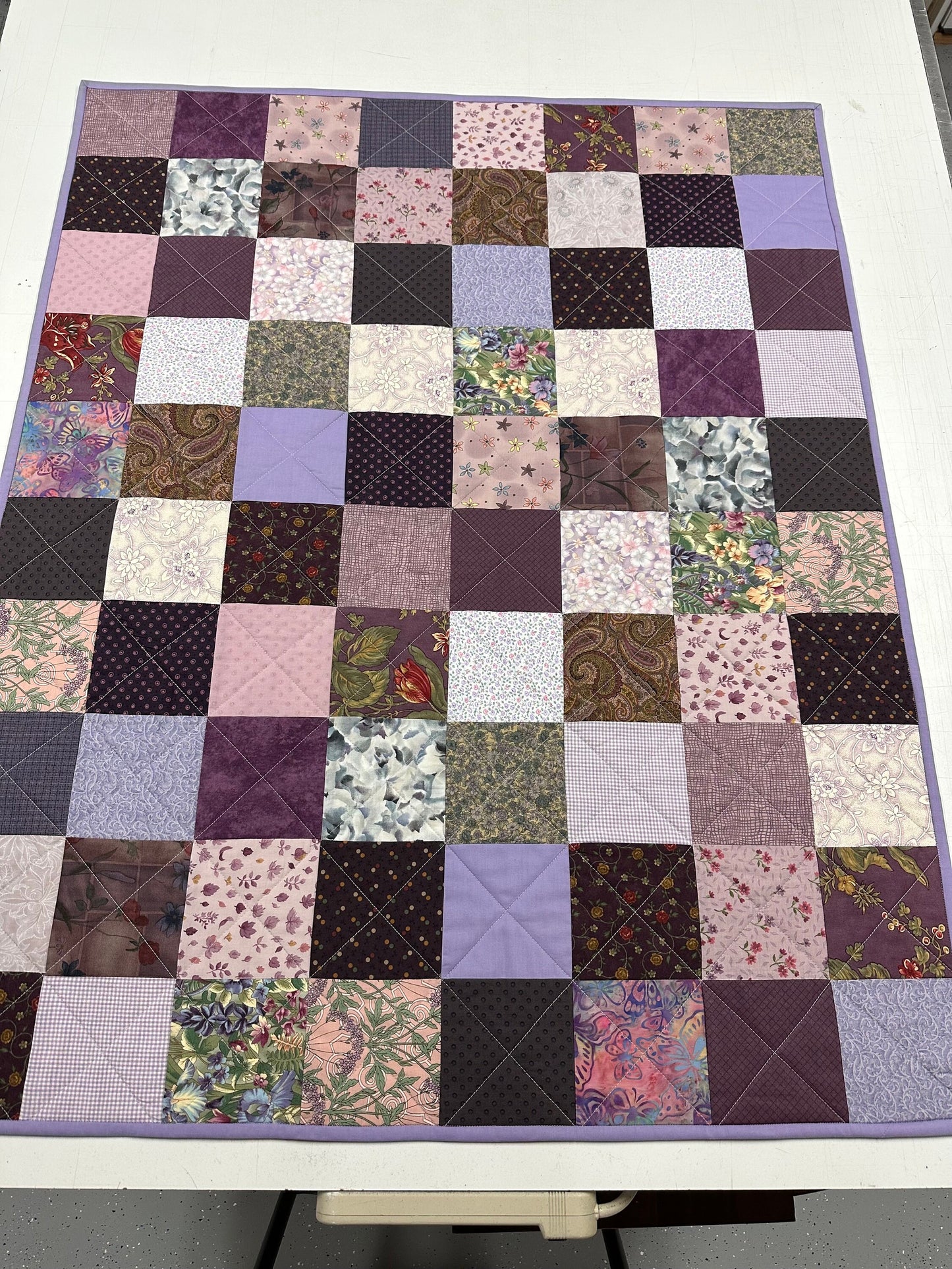 Handmade Purple Patchwork Crib Quilt: Cozy Baby Shower Gift for Nursery Decor (36x45 inches)