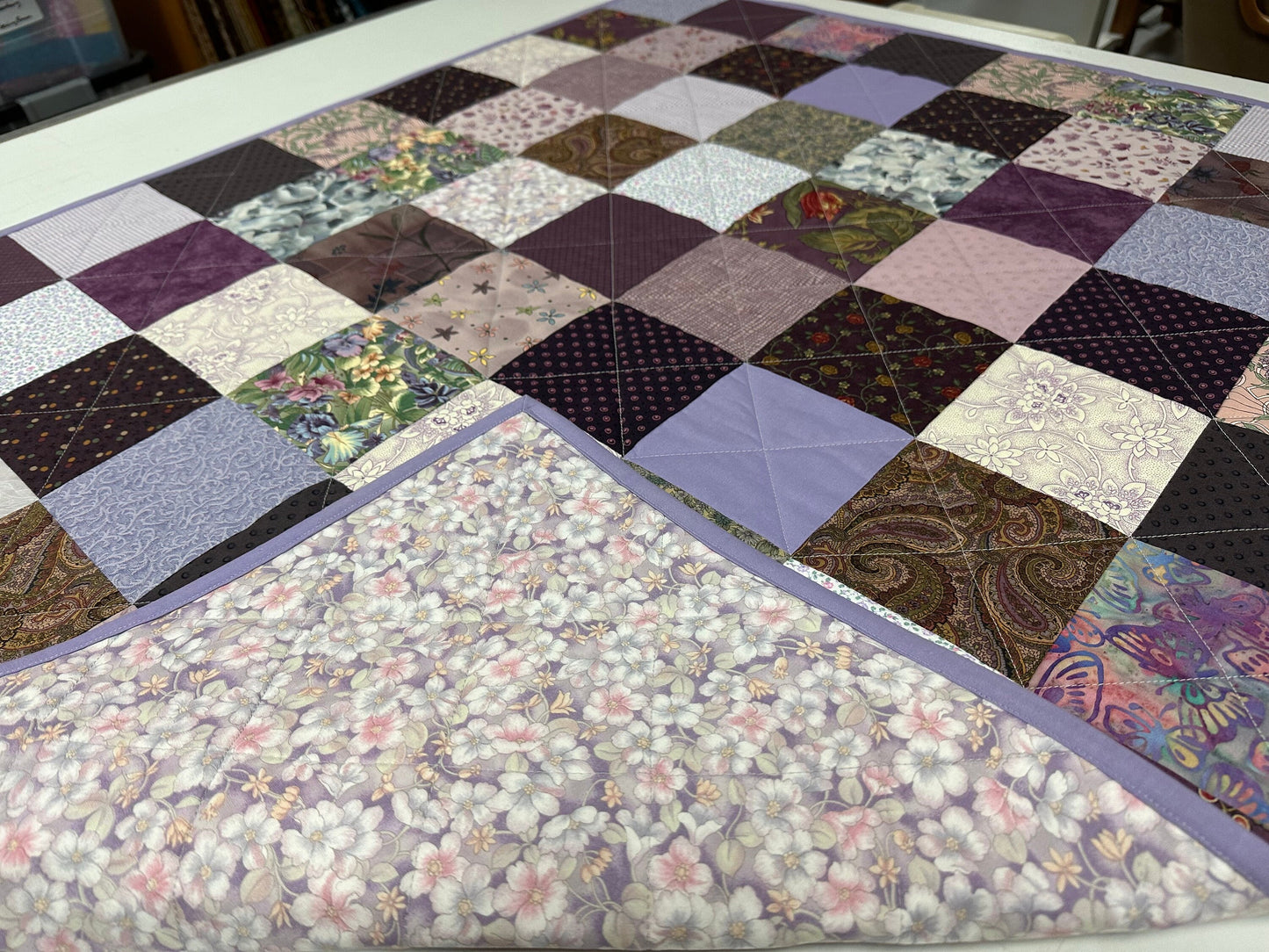 Handmade Purple Patchwork Crib Quilt: Cozy Baby Shower Gift for Nursery Decor (36x45 inches)