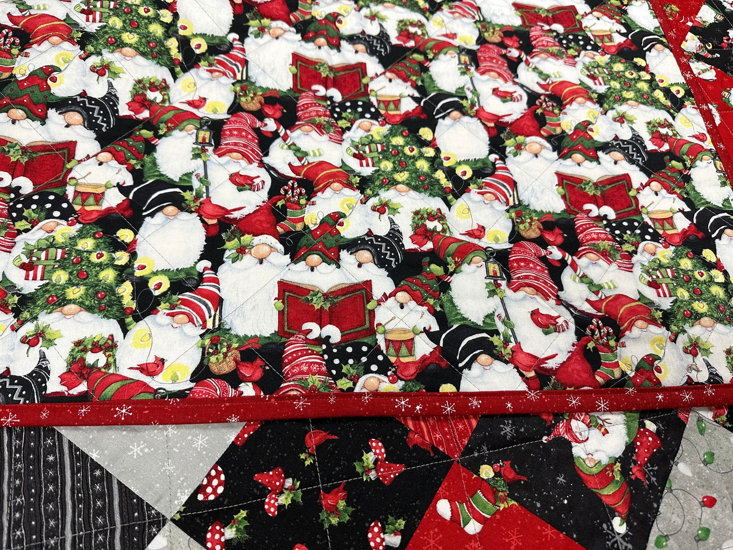 Handmade Christmas Gnome Lap Quilt: Festive Patchwork Throw for Sofa, 55x64 inches