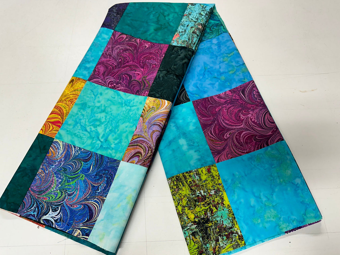 Handmade Batik Patchwork Unfinished Quilt Top: Rainbow Cotton Throw (36x45 Inch)