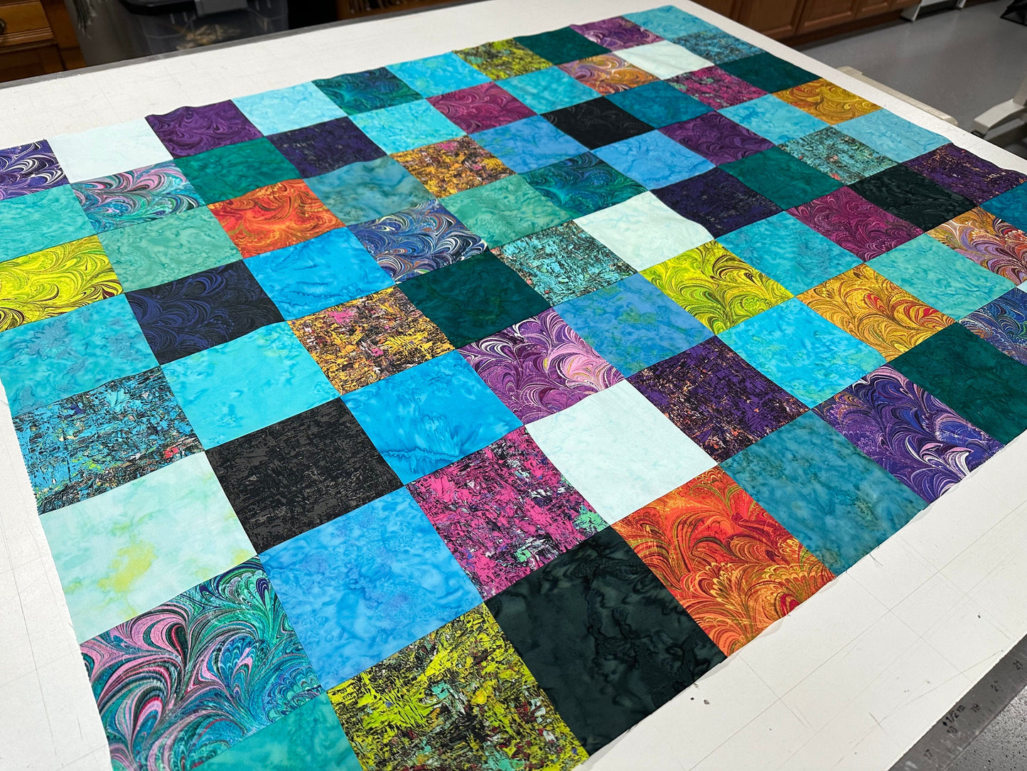 Handmade Batik Patchwork Unfinished Quilt Top: Rainbow Cotton Throw (36x45 Inch)