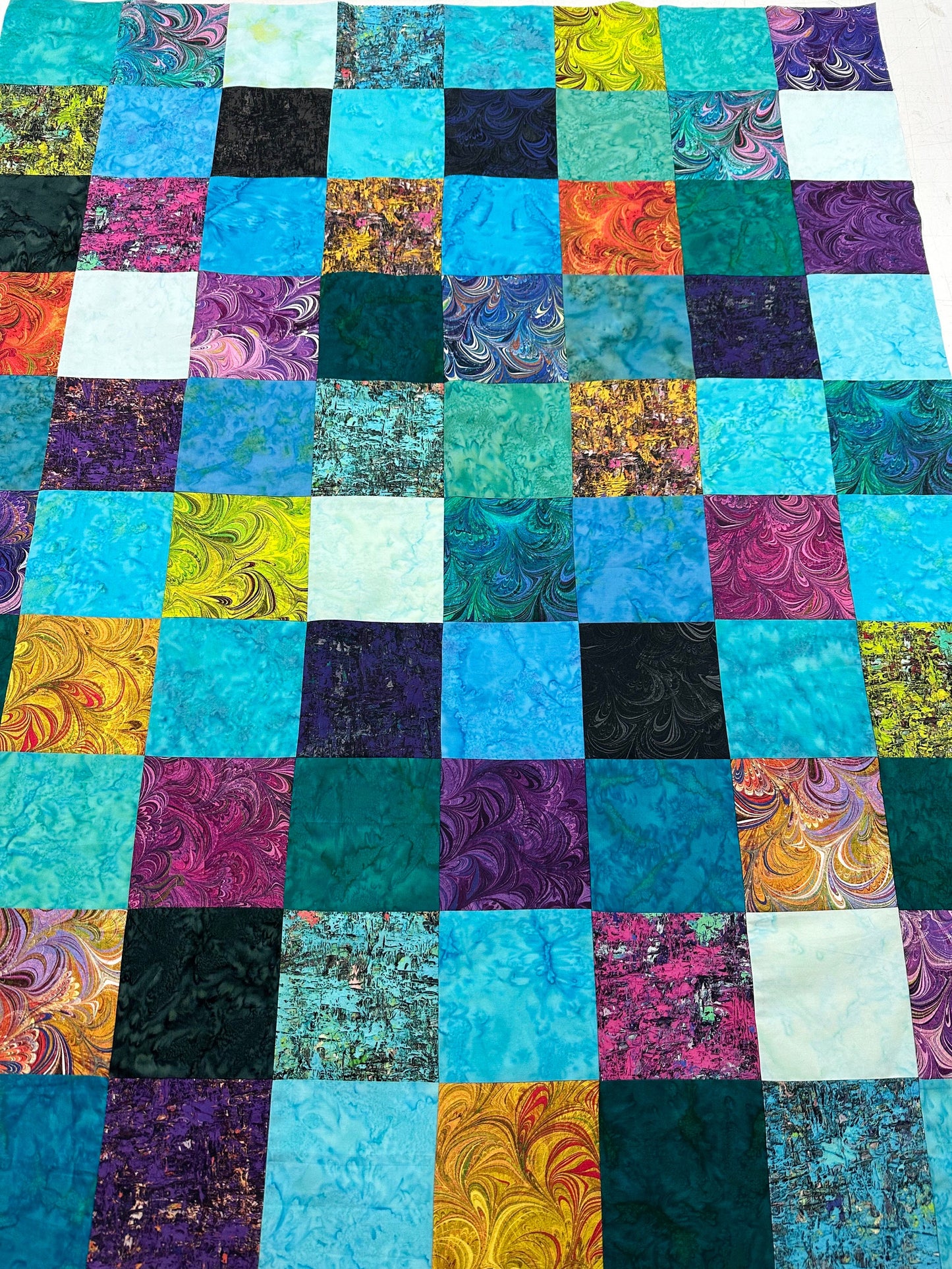 Handmade Batik Patchwork Unfinished Quilt Top: Rainbow Cotton Throw (36x45 Inch)