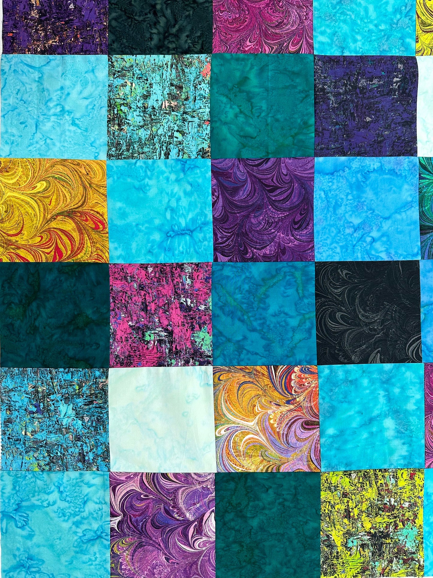 Handmade Batik Patchwork Unfinished Quilt Top: Rainbow Cotton Throw (36x45 Inch)