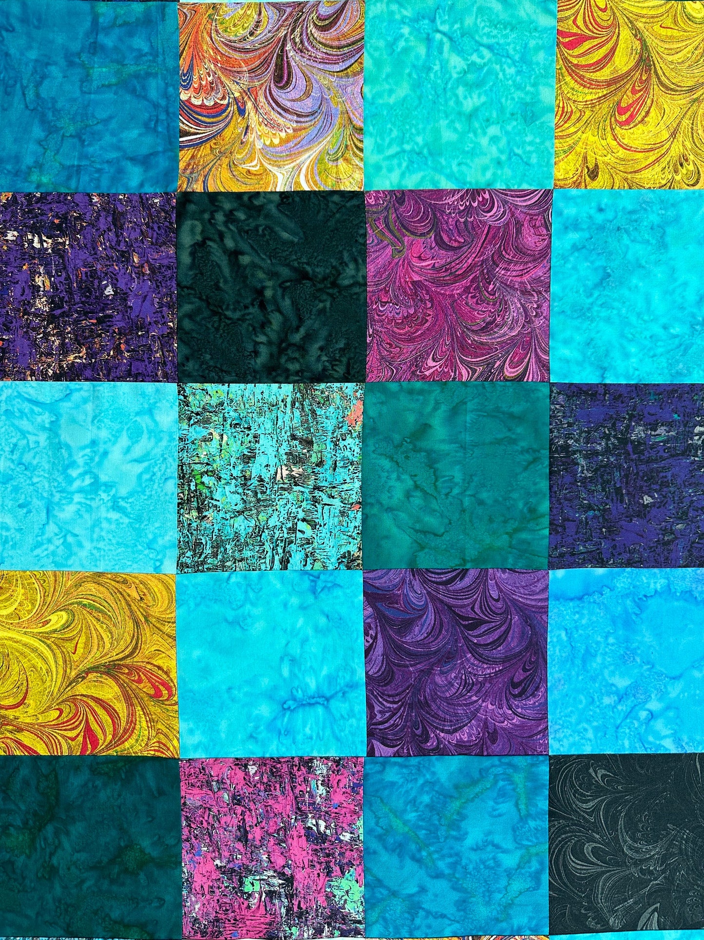 Handmade Batik Patchwork Unfinished Quilt Top: Rainbow Cotton Throw (36x45 Inch)