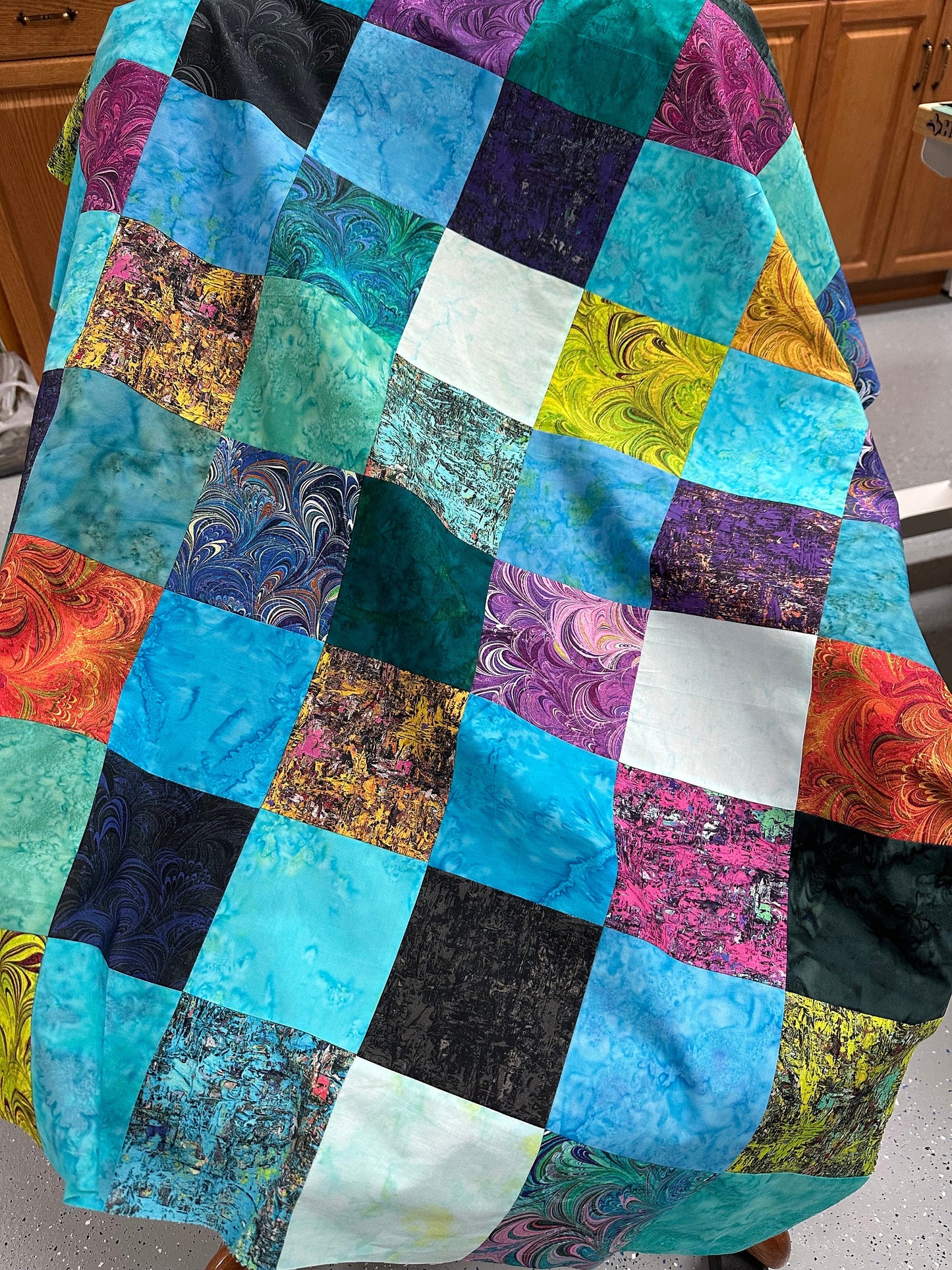 Handmade Batik Patchwork Unfinished Quilt Top: Rainbow Cotton Throw (36x45 Inch)