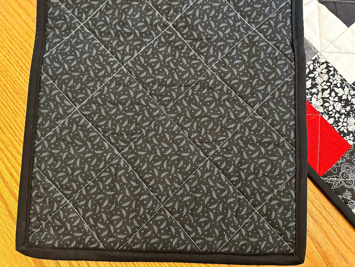 Handmade Quilted Table Runner: Black, Red & White Centerpiece for Home Decor (12x40 inches)
