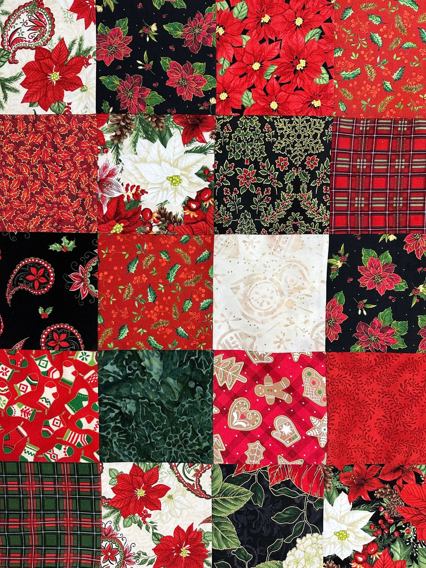 Festive Handmade Christmas Quilt Top: Unfinished Red & Green Patchwork, 36x45 inches, Ready to Customize