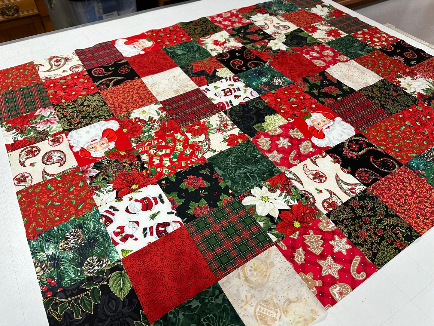 Festive Handmade Christmas Quilt Top: Unfinished Red & Green Patchwork, 36x45 inches, Ready to Customize