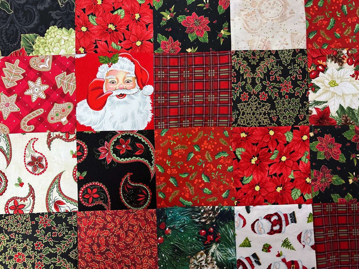 Festive Handmade Christmas Quilt Top: Unfinished Red & Green Patchwork, 36x45 inches, Ready to Customize
