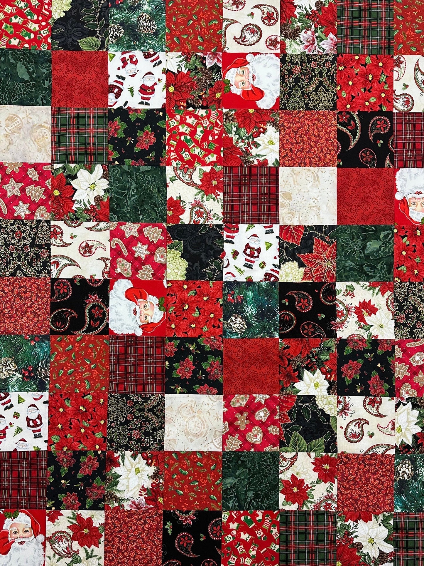 Festive Handmade Christmas Quilt Top: Unfinished Red & Green Patchwork, 36x45 inches, Ready to Customize