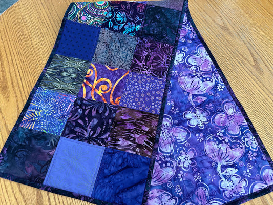 Handmade Purple Batik Quilted Table Runner: Floral Cotton Centerpiece 14x50