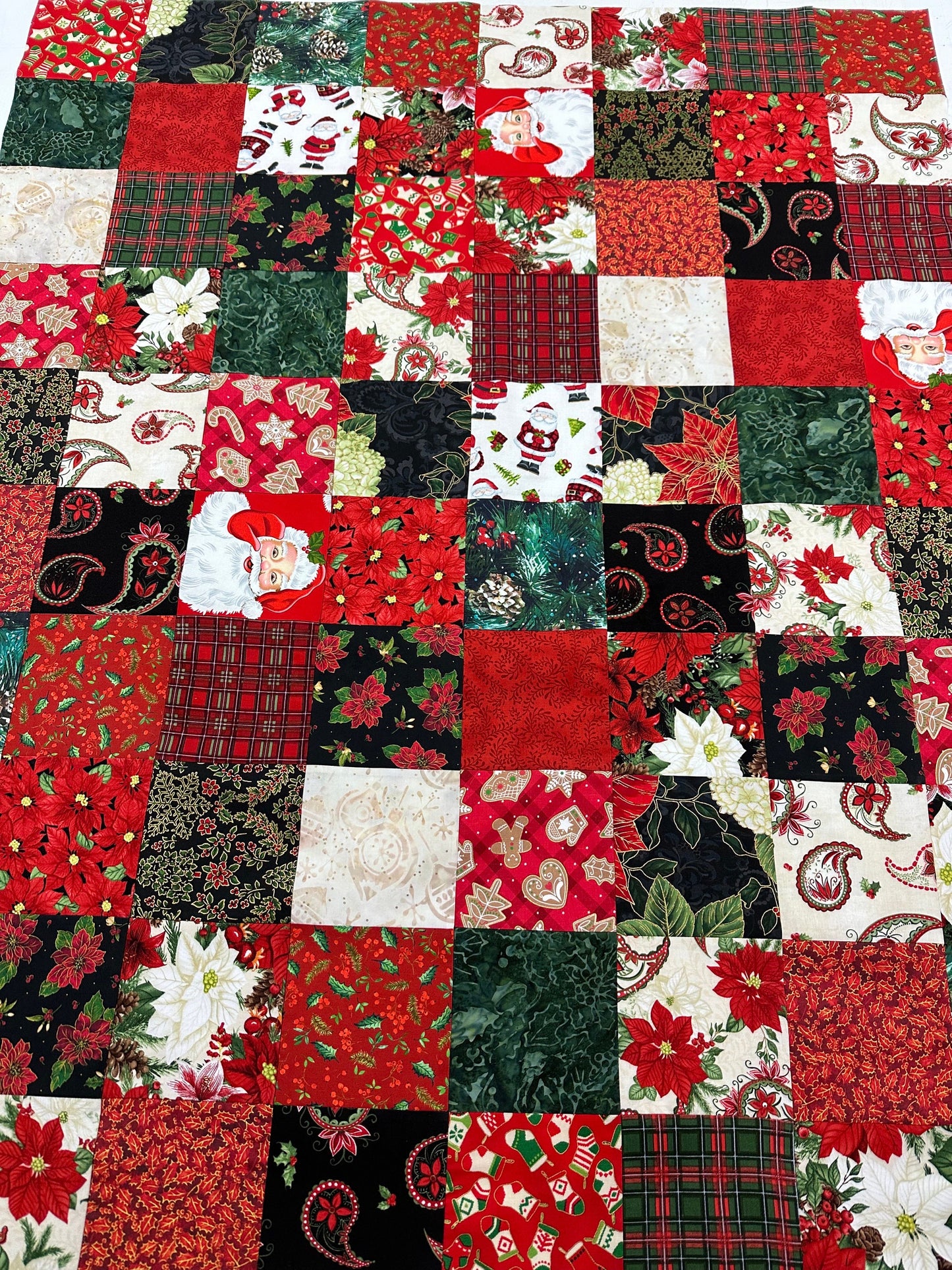 Festive Handmade Christmas Quilt Top: Unfinished Red & Green Patchwork, 36x45 inches, Ready to Customize
