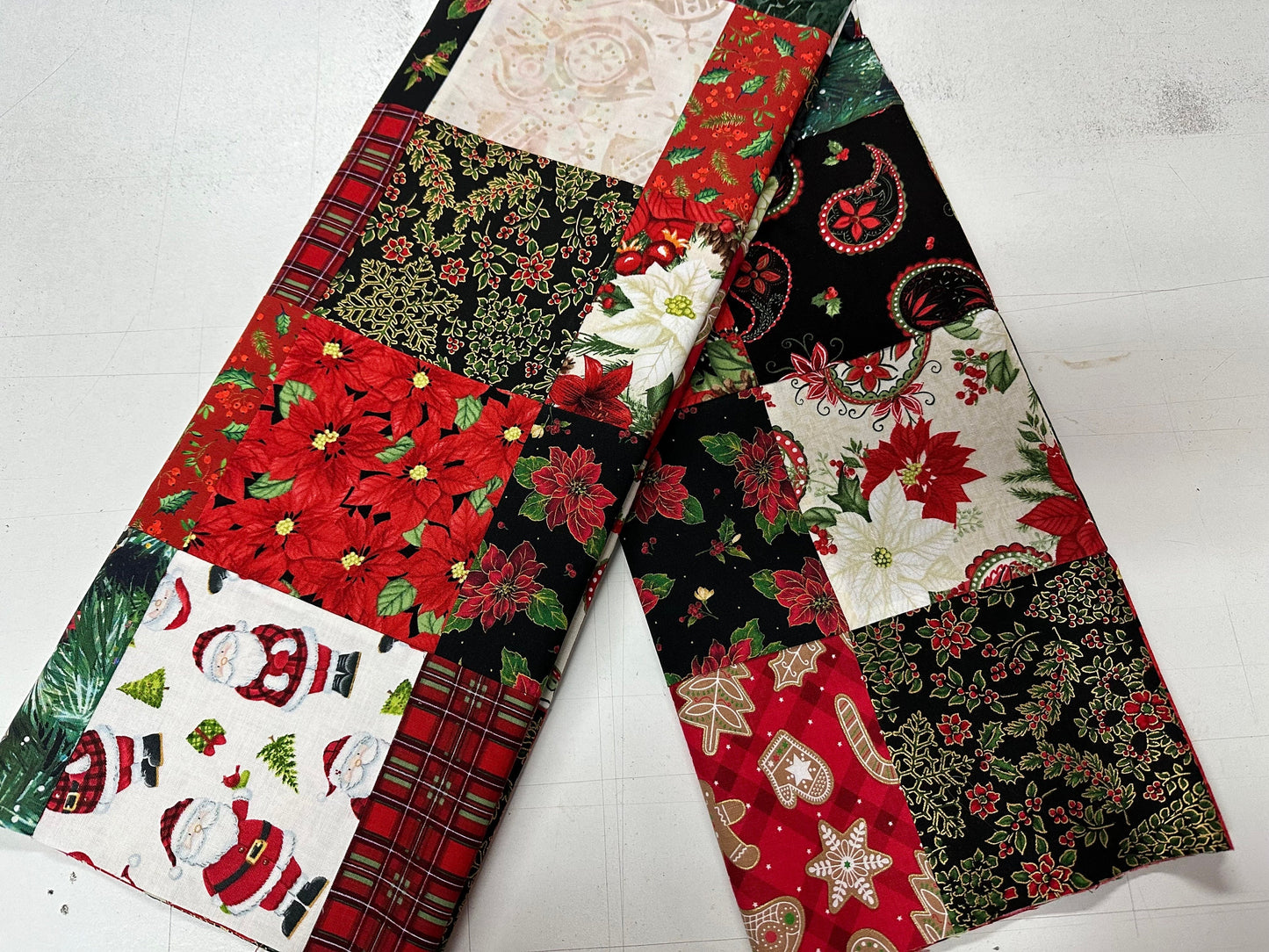 Festive Handmade Christmas Quilt Top: Unfinished Red & Green Patchwork, 36x45 inches, Ready to Customize