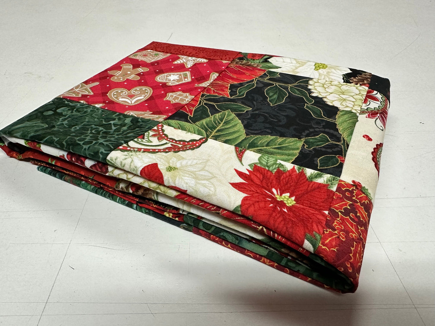 Festive Handmade Christmas Quilt Top: Unfinished Red & Green Patchwork, 36x45 inches, Ready to Customize