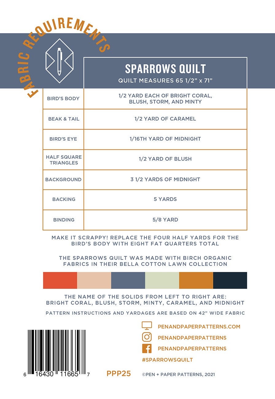 Sparrows Pieced Quilt Pattern: Modern Patchwork Sewing Guide for Whimsical Bird Lap Quilts