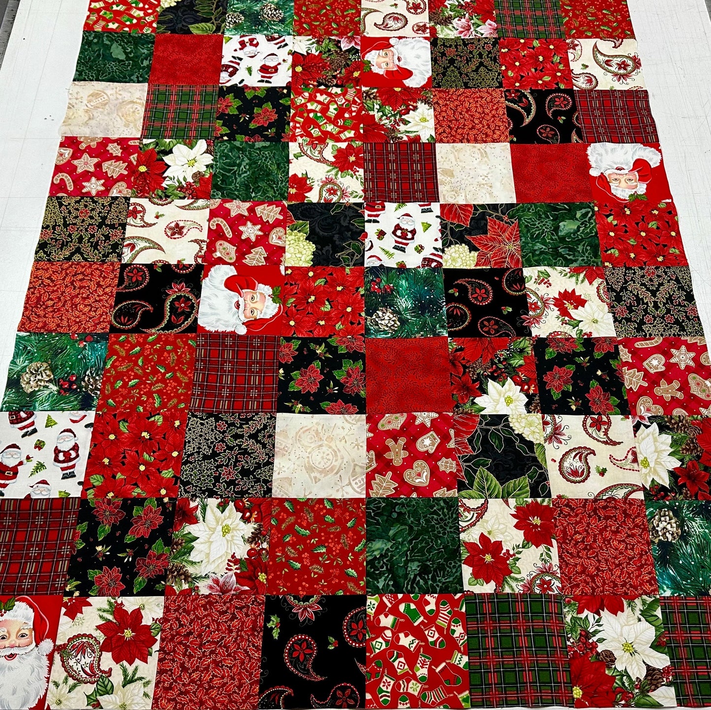 Festive Handmade Christmas Quilt Top: Unfinished Red & Green Patchwork, 36x45 inches, Ready to Customize