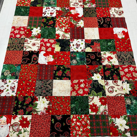 Festive Handmade Christmas Quilt Top: Unfinished Red & Green Patchwork, 36x45 inches, Ready to Customize