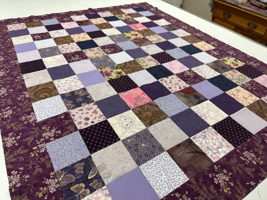 Unfinished Purple Floral Crib Quilt Top: Handmade Cotton Lap Throw, Modern Nursery Decor 36x45