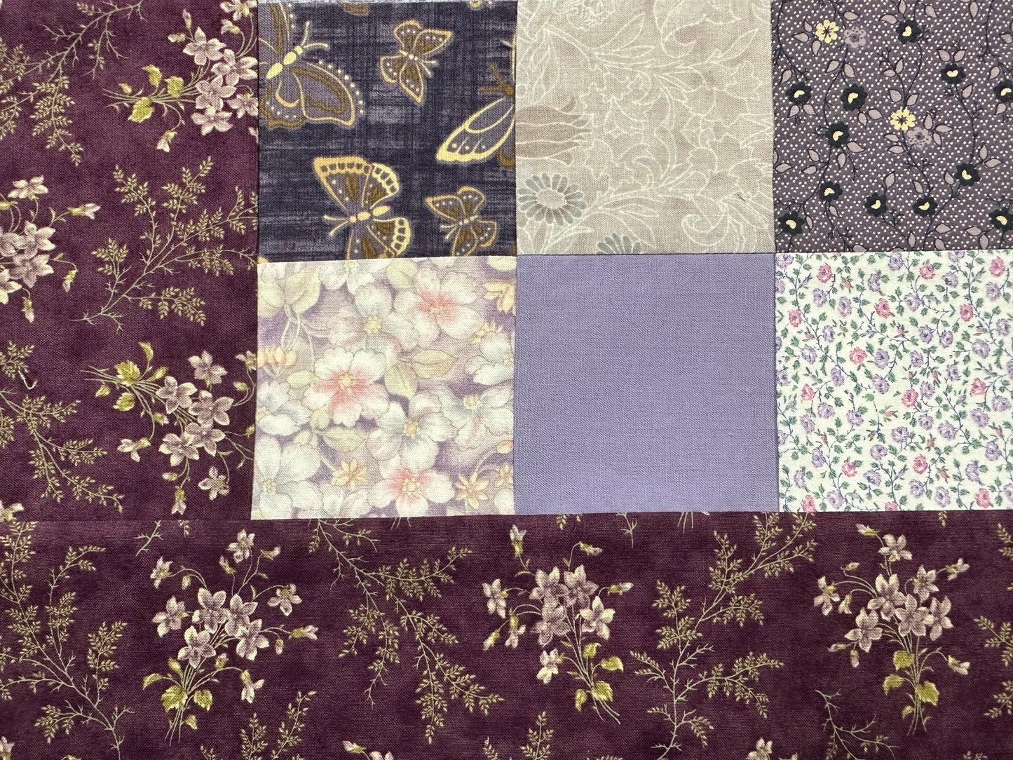 Unfinished Purple Floral Crib Quilt Top: Handmade Cotton Lap Throw, Modern Nursery Decor 36x45