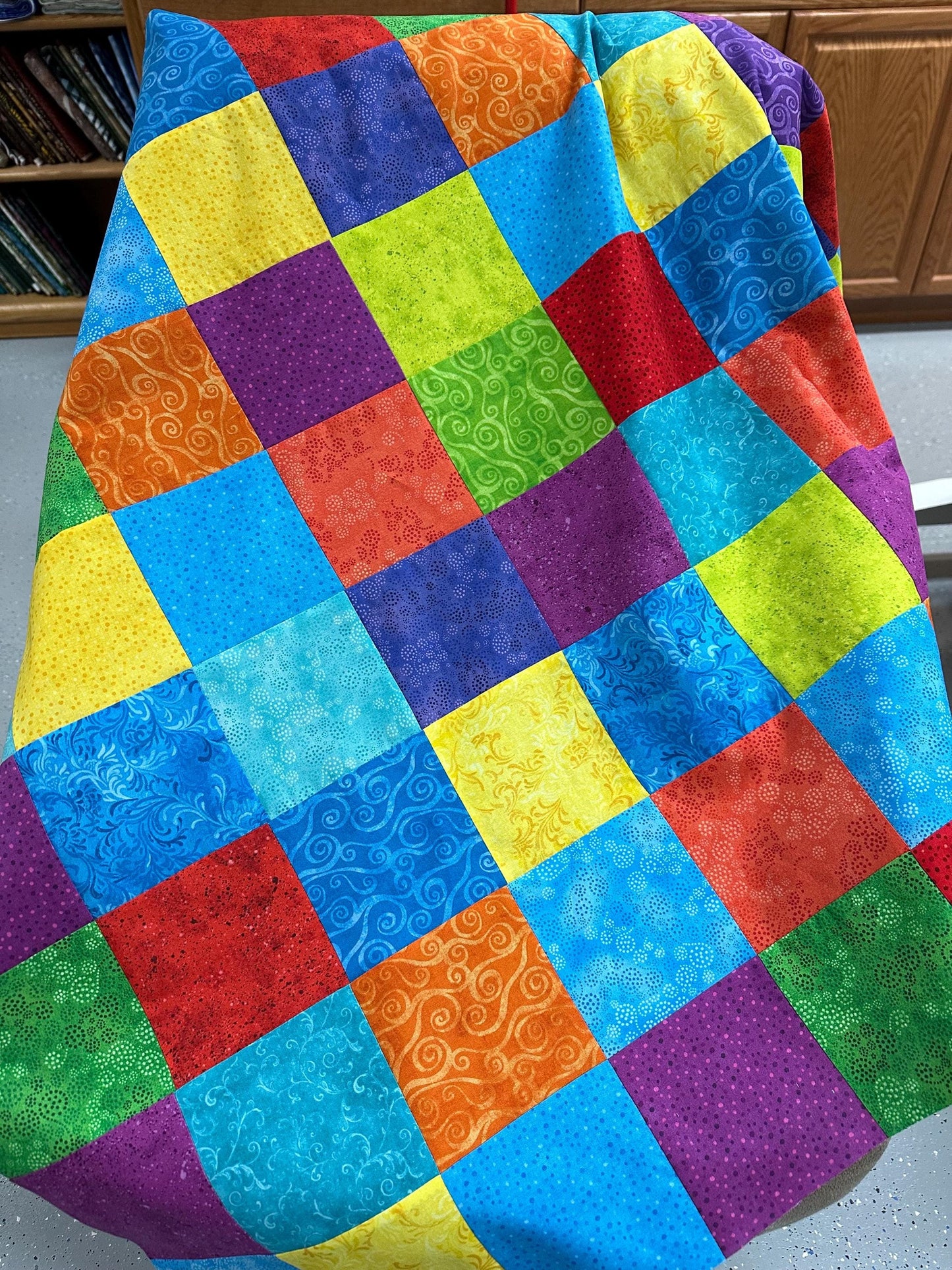 Vibrant Primary Color Patchwork Quilt Top: Unfinished 36x45 Handmade Lap Throw Ready for Quilting