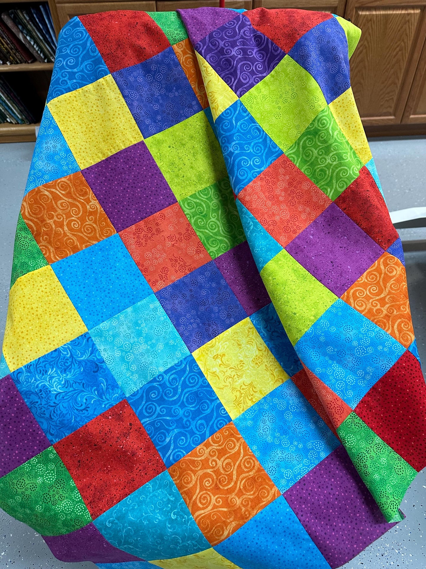 Vibrant Primary Color Patchwork Quilt Top: Unfinished 36x45 Handmade Lap Throw Ready for Quilting