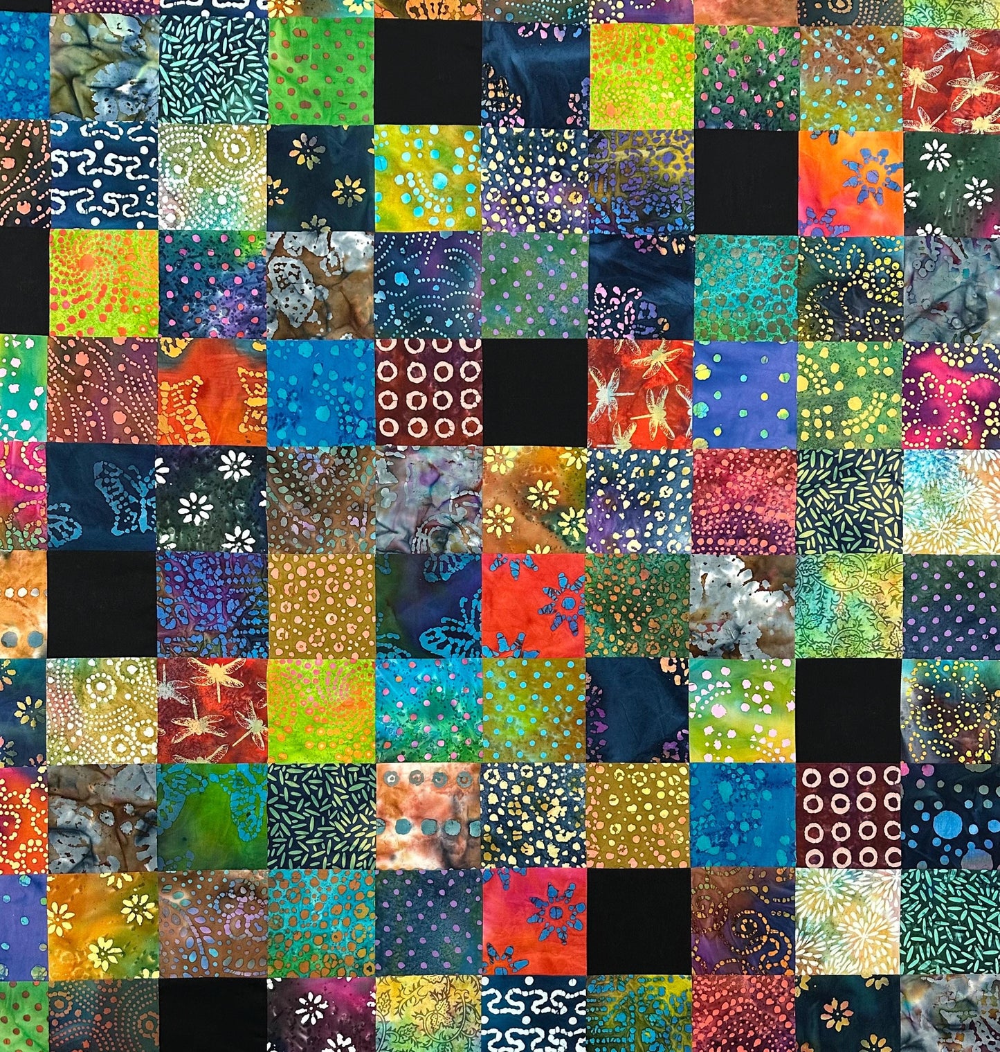 Vibrant Handmade Batik Unfinished Quilt Top: Multi-Color Pieced Patchwork, 54x63 Inches