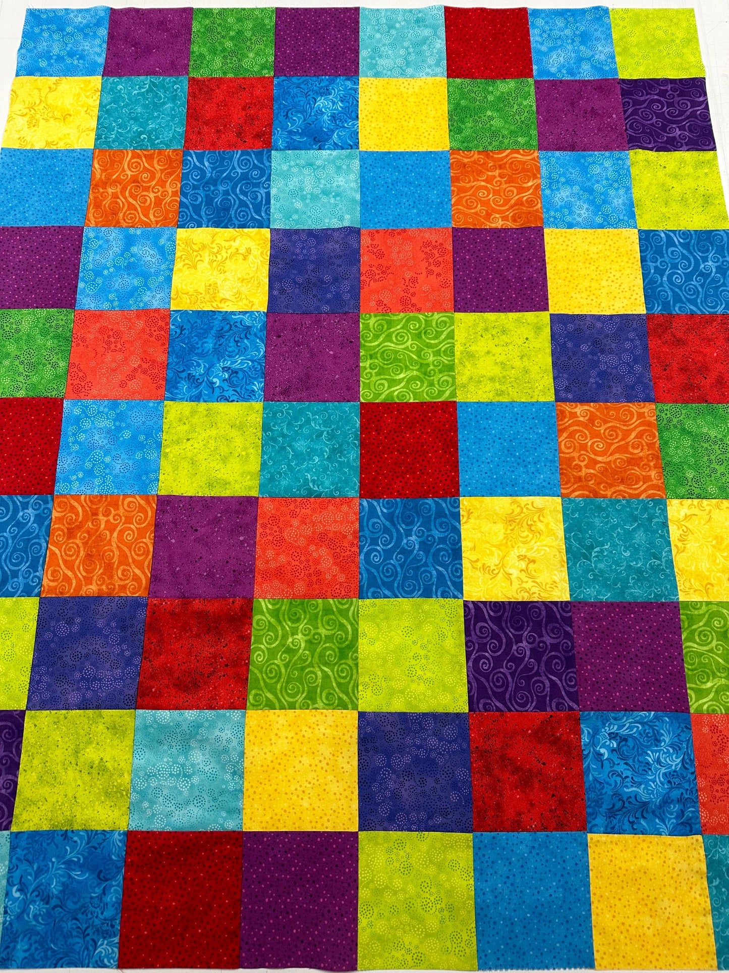 Vibrant Primary Color Patchwork Quilt Top: Unfinished 36x45 Handmade Lap Throw Ready for Quilting