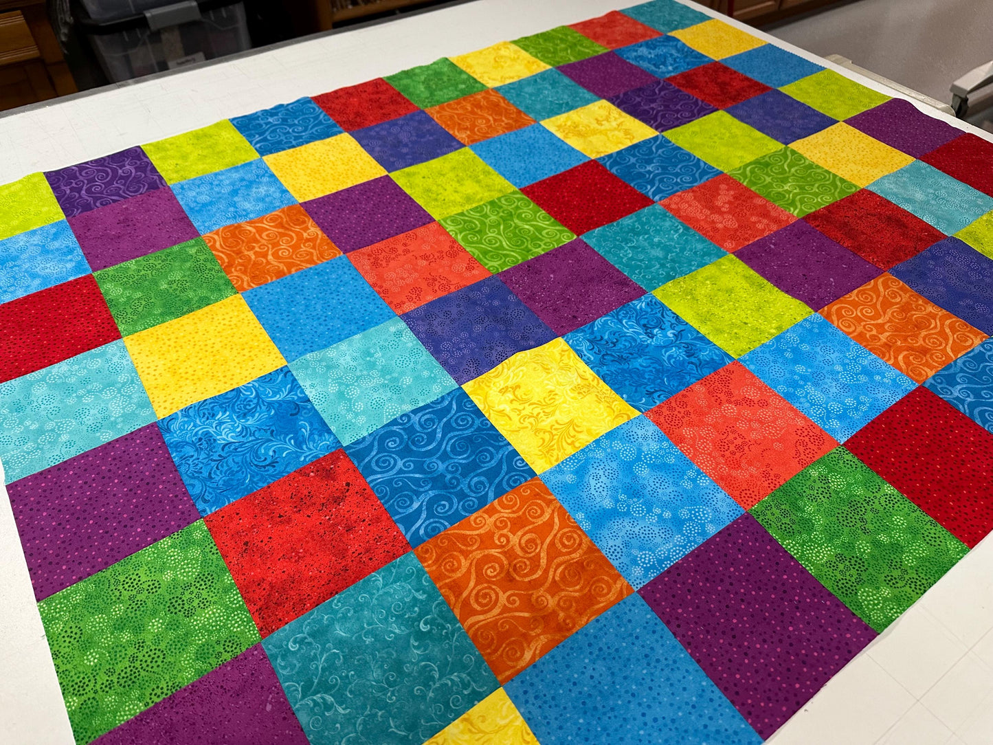 Vibrant Primary Color Patchwork Quilt Top: Unfinished 36x45 Handmade Lap Throw Ready for Quilting