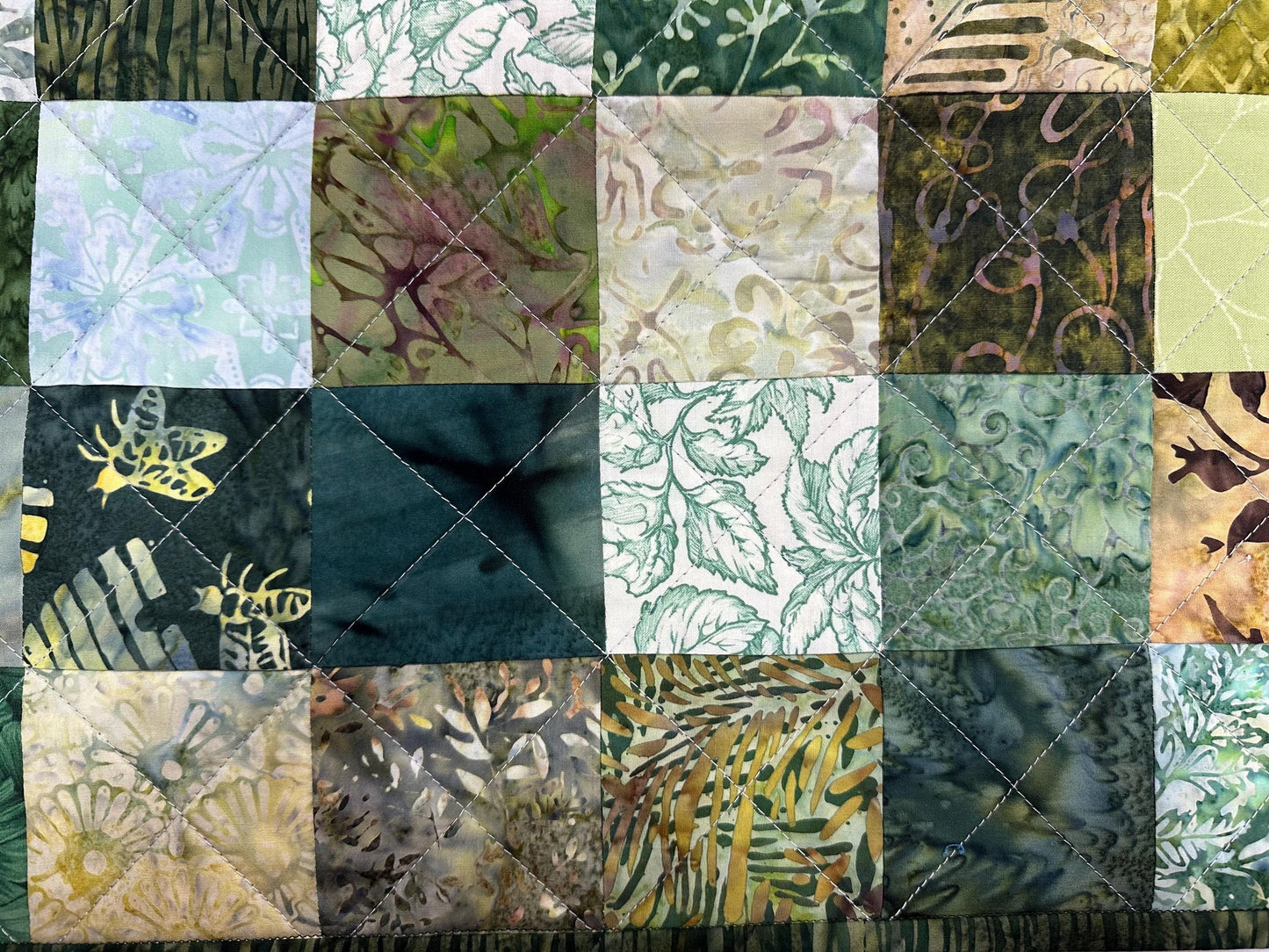 Handmade Green Quilted Table Runner: Batik Floral Centerpiece (12x61)