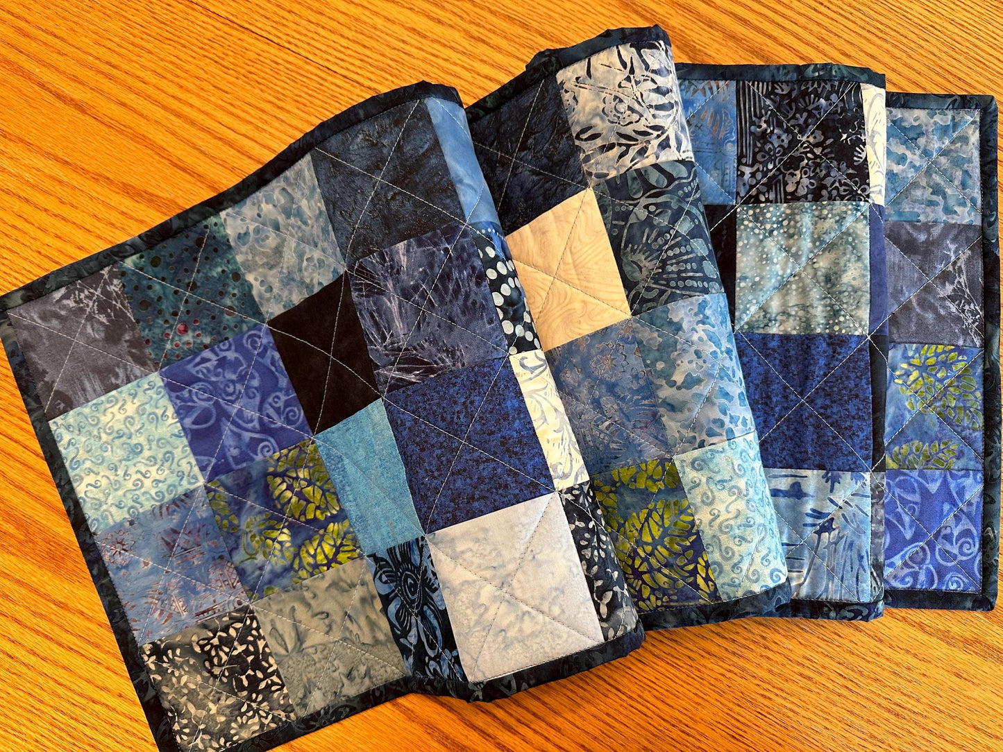 Handmade Blue Batik Table Runner: 13x61 Quilted Centerpiece for Kitchen, Housewarming, Bridal Shower