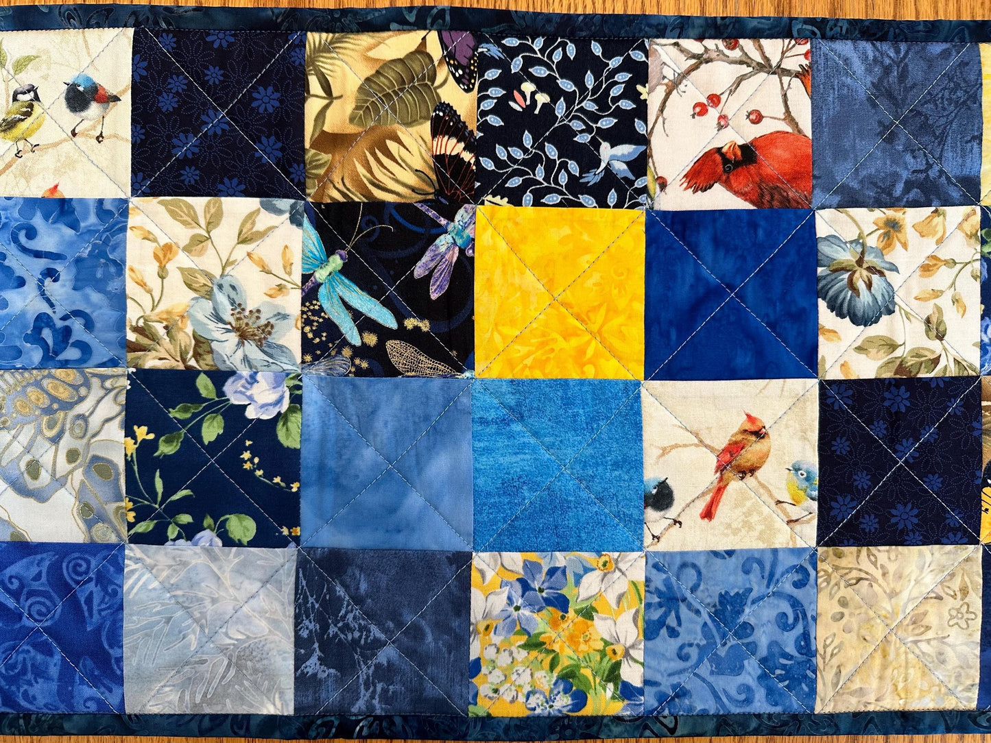 Vibrant Birds & Butterflies Table Runner: Spring-Summer Kitchen Centerpiece, 13x61 Quilted Decor
