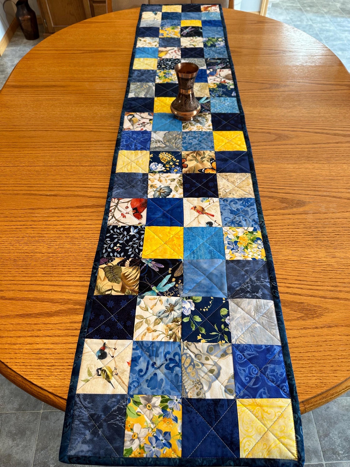 Vibrant Birds & Butterflies Table Runner: Spring-Summer Kitchen Centerpiece, 13x61 Quilted Decor