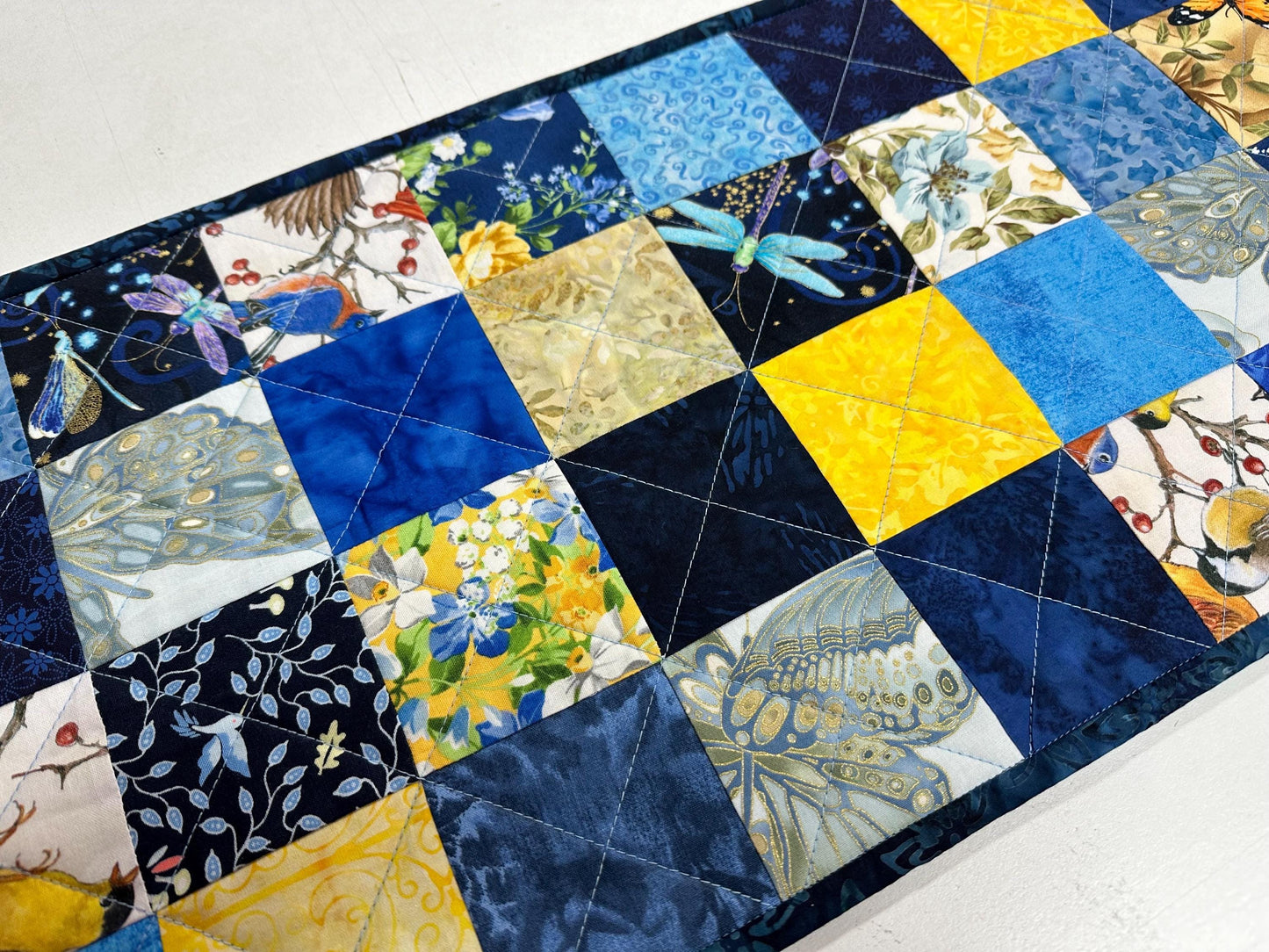 Vibrant Birds & Butterflies Table Runner: Spring-Summer Kitchen Centerpiece, 13x61 Quilted Decor