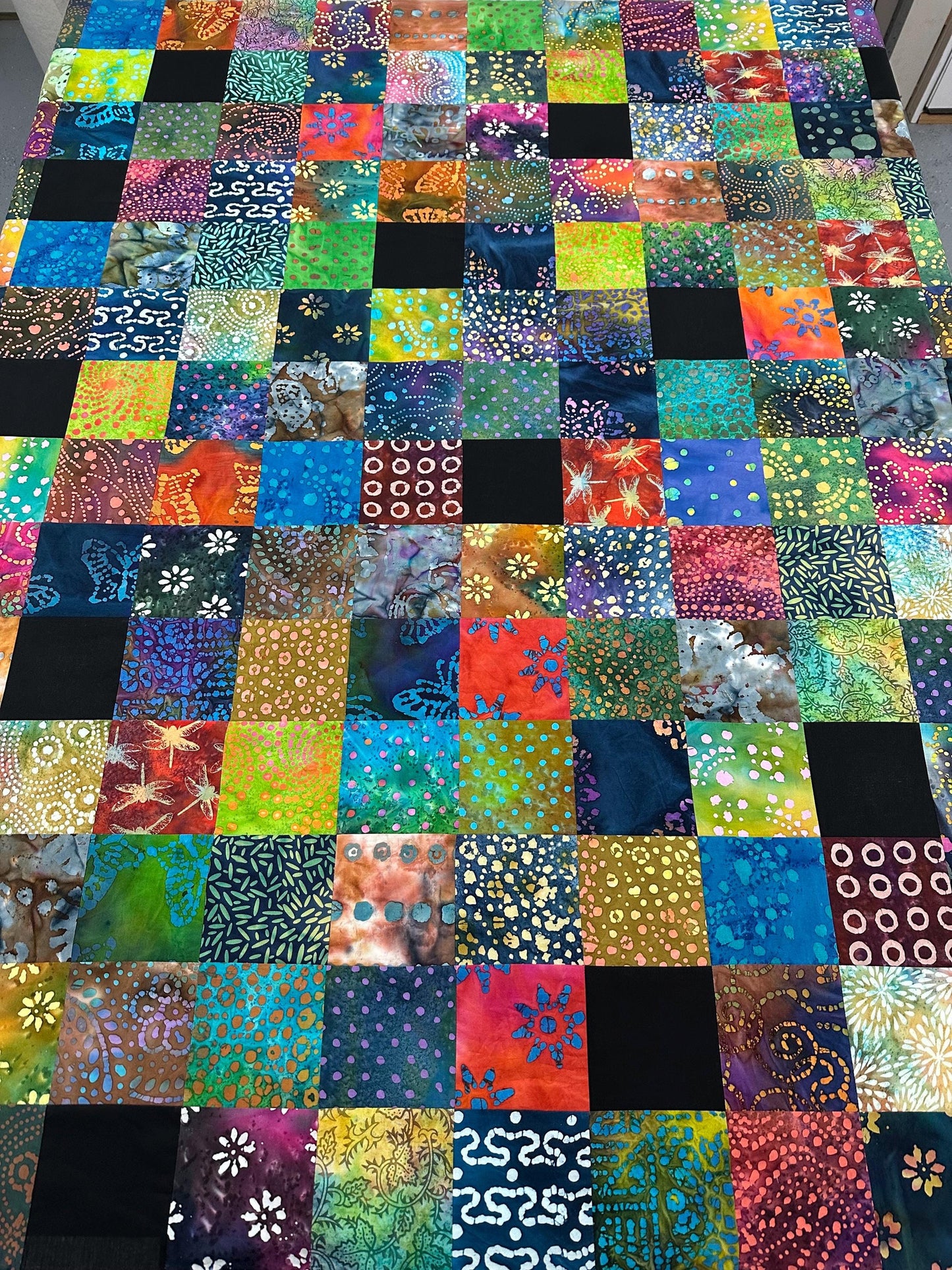 Vibrant Handmade Batik Unfinished Quilt Top: Multi-Color Pieced Patchwork, 54x63 Inches